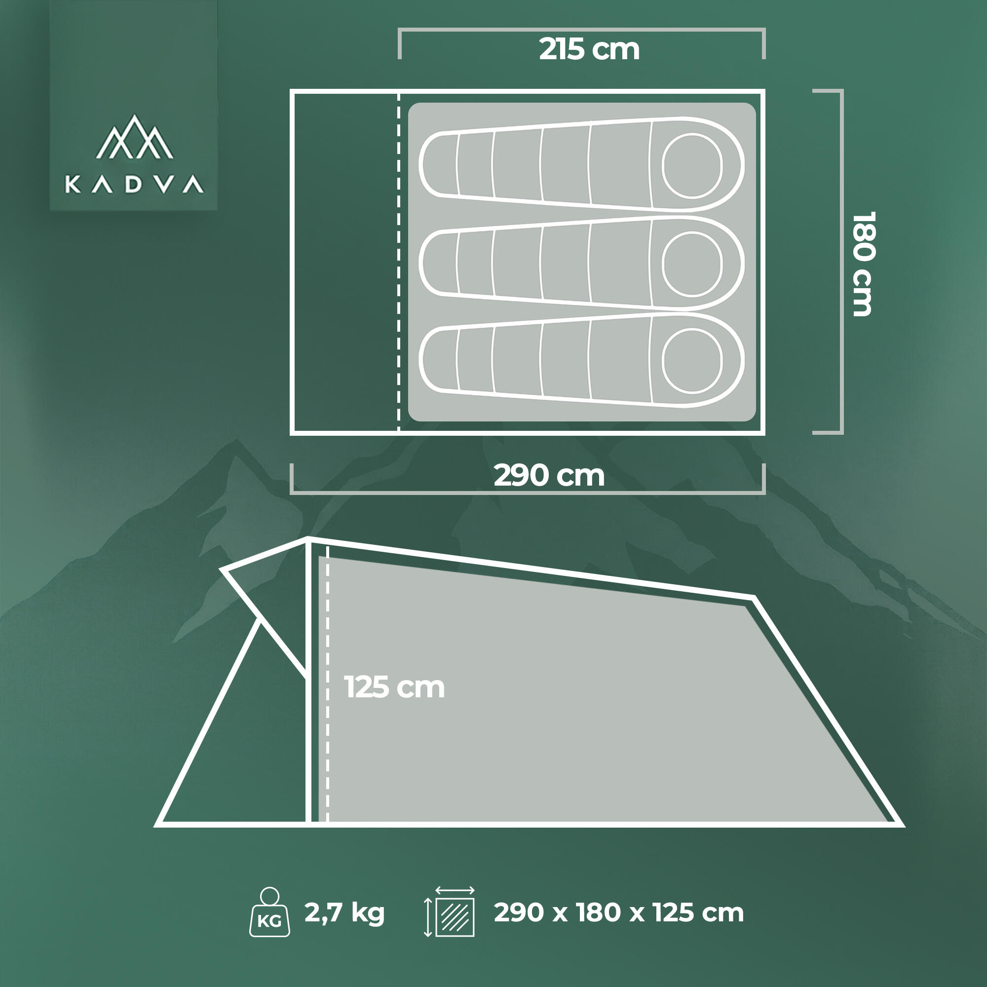 Barraca de campismo para 3 pessoas KADVA Expedit 3 pro 2/7