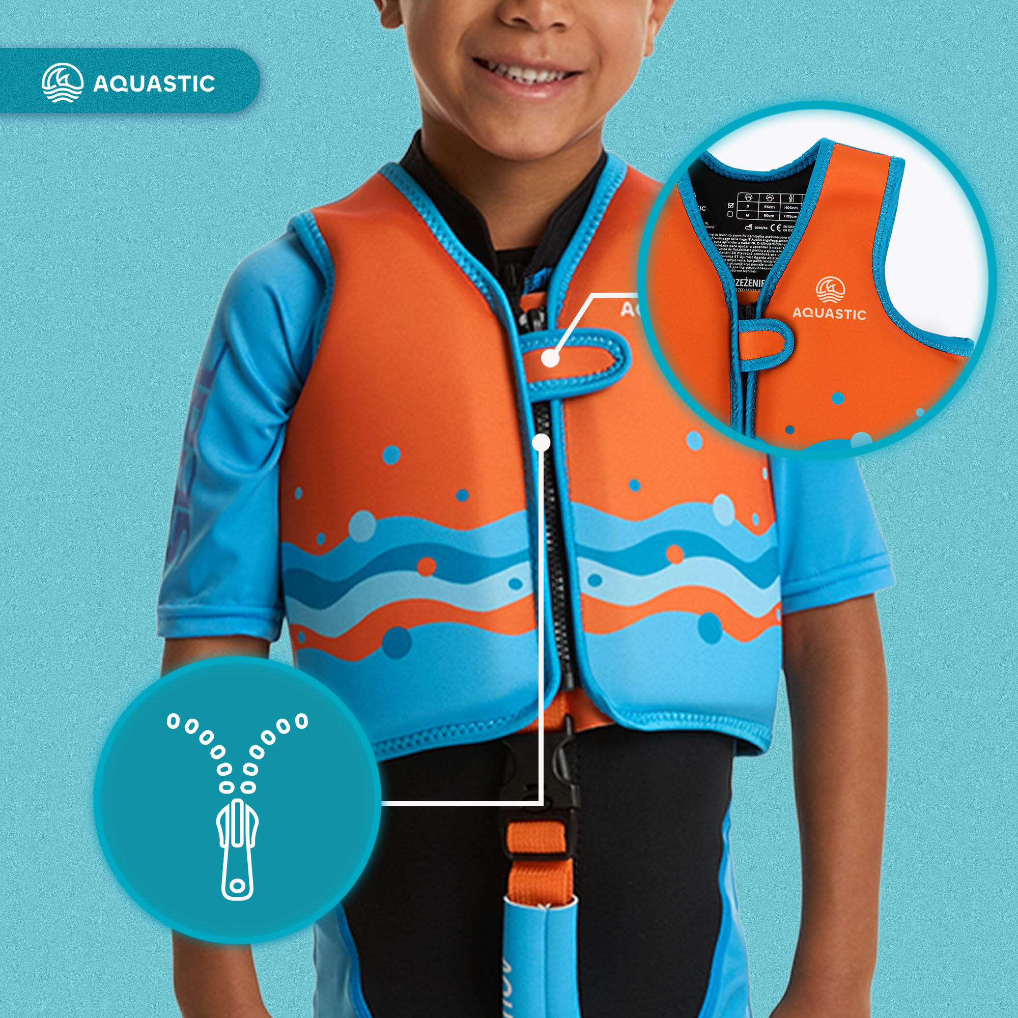 Giubbotto di salvataggio per bambini AQUASTIC Junior arancione 4491 5/7