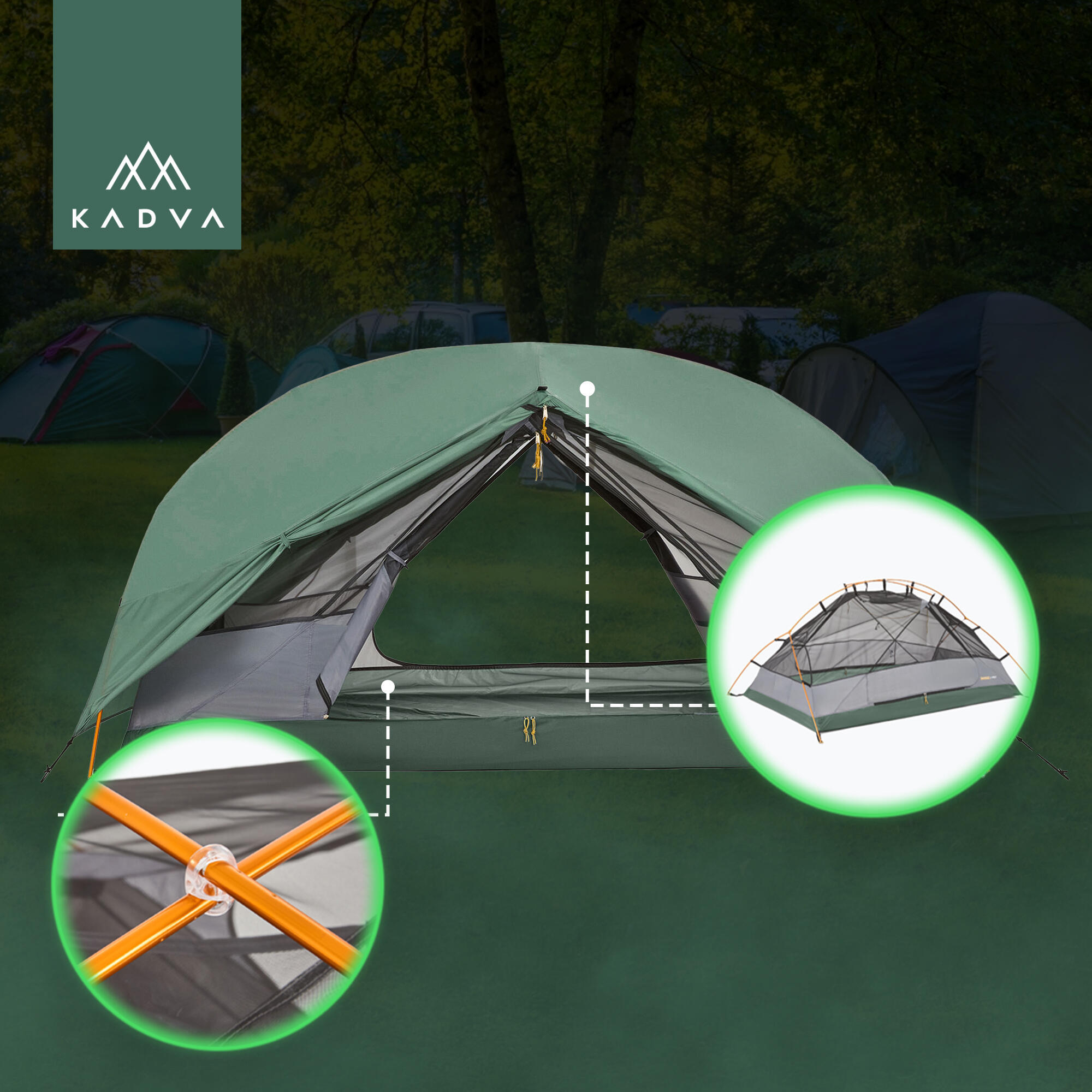 Ultralichte 2-persoons trekkingtent KADVA EXPEDIT 2 PRO 5/7