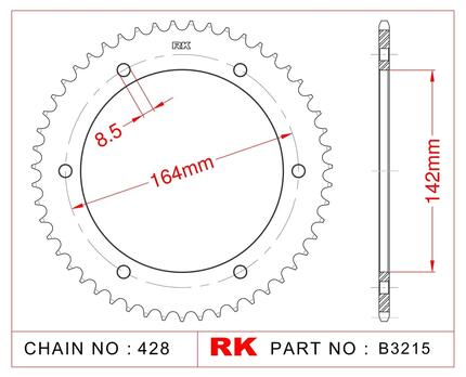 RK koło łańcuchowe 428 52z stal srebrna
