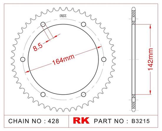 RK koło łańcuchowe 428 52z stal srebrna