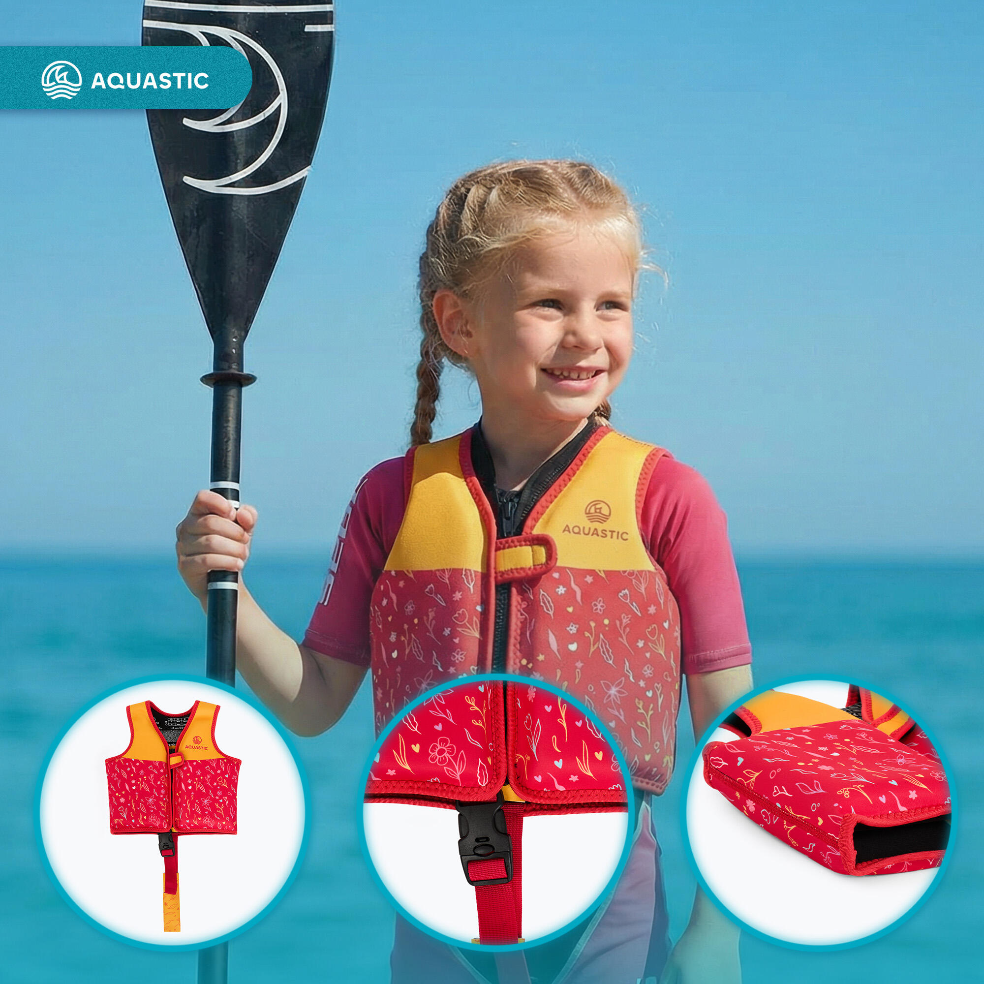 Gilet De Sauvetage Bébé – Imprimé Poisson, Poids 4-10 Kg, Néoprène, Soutien De Tête, Boucles De Sécurité, Pour Apprentissage Natation