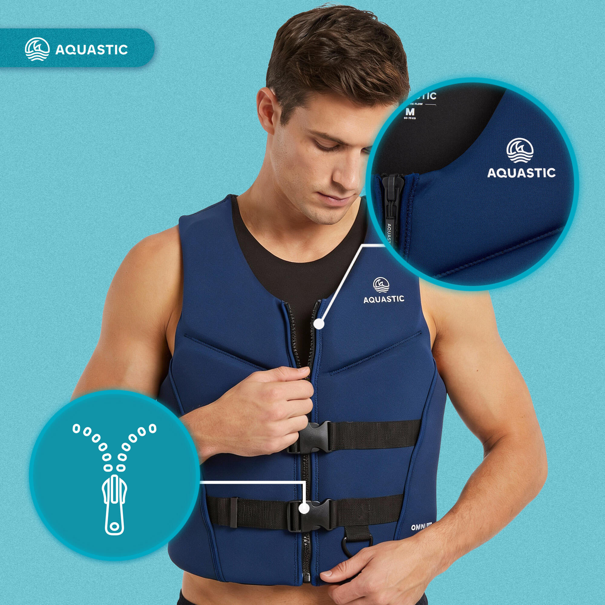 Kamizelka asekuracyjna AQUASTIC Omni 50N neoprenowa 6/7