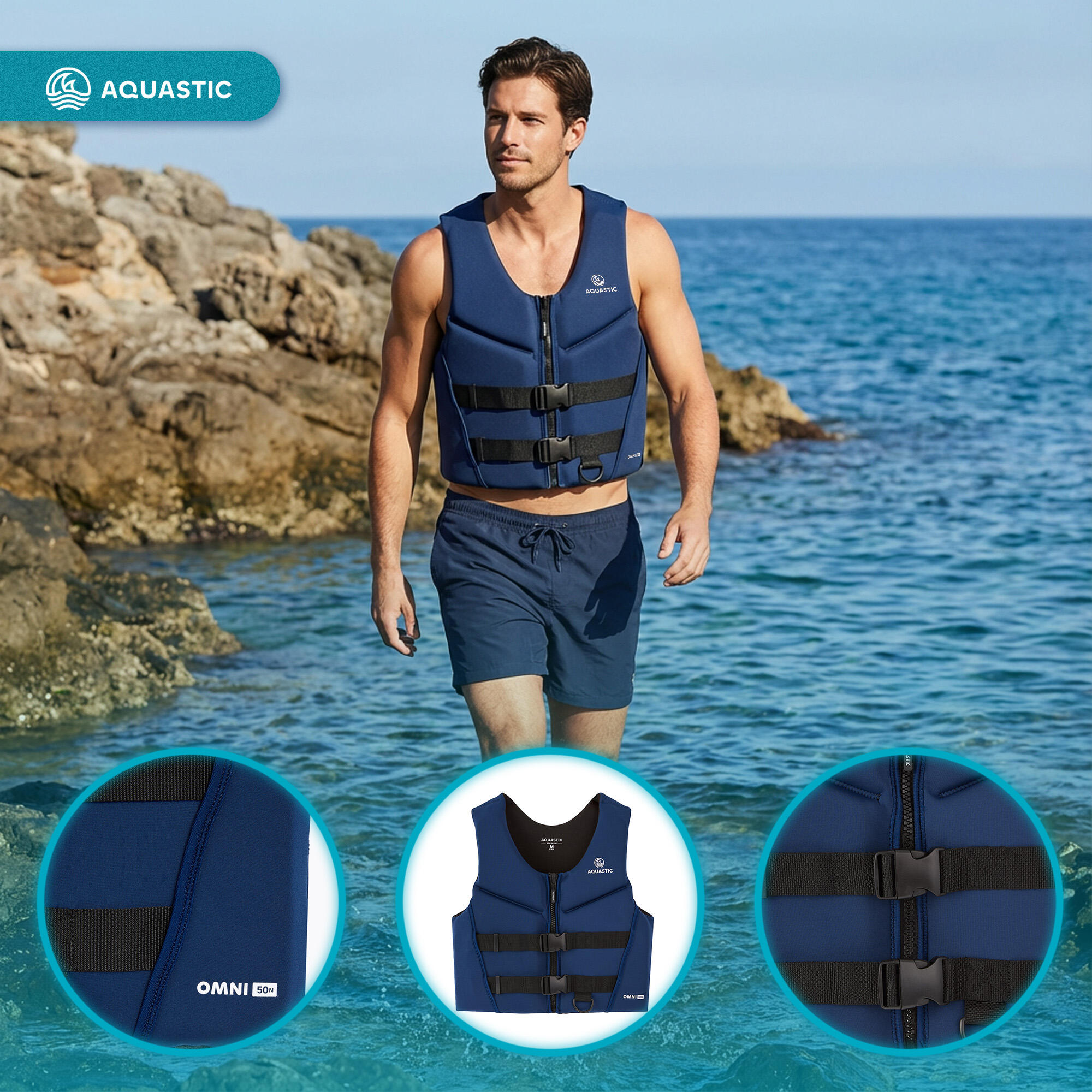 Kamizelka asekuracyjna AQUASTIC Omni 50N neoprenowa 3/7