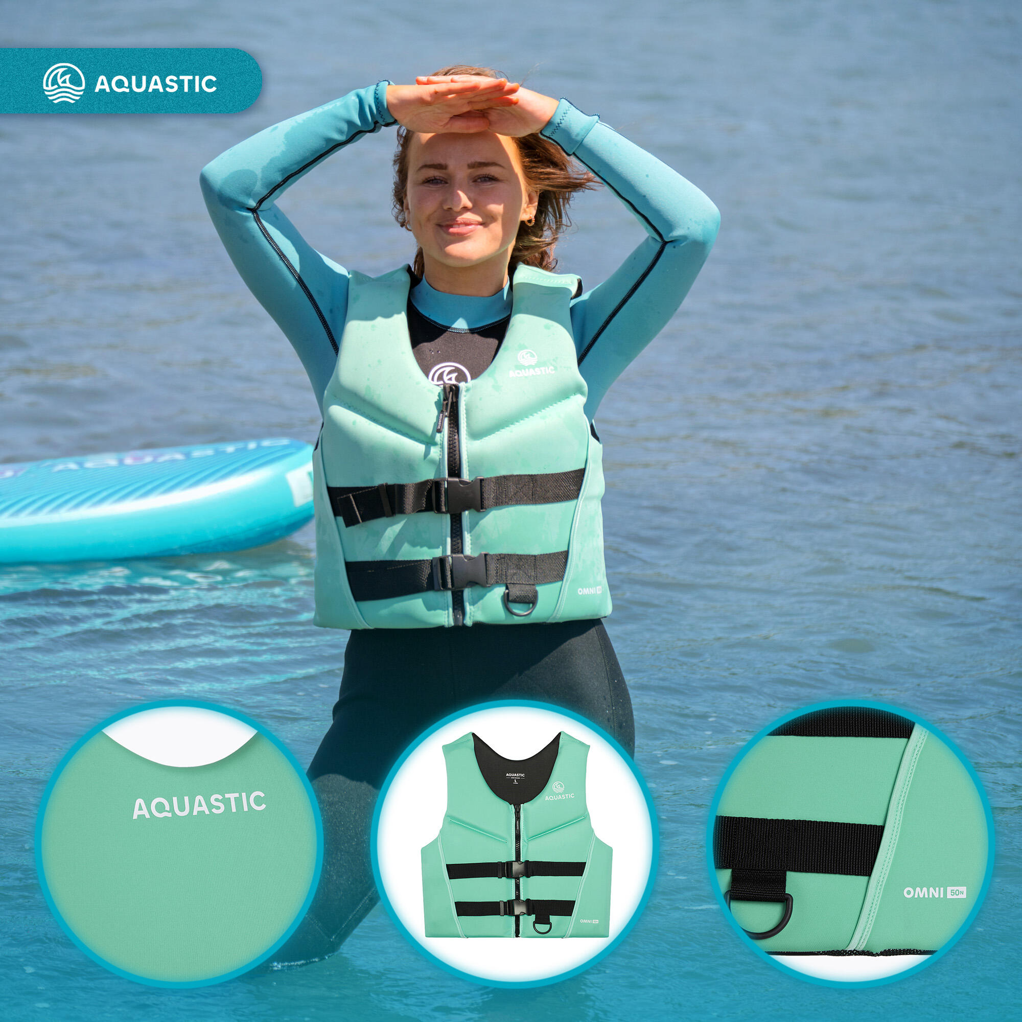 Chaleco salvavidas AQUASTIC Omni 50N de neopreno 3/7