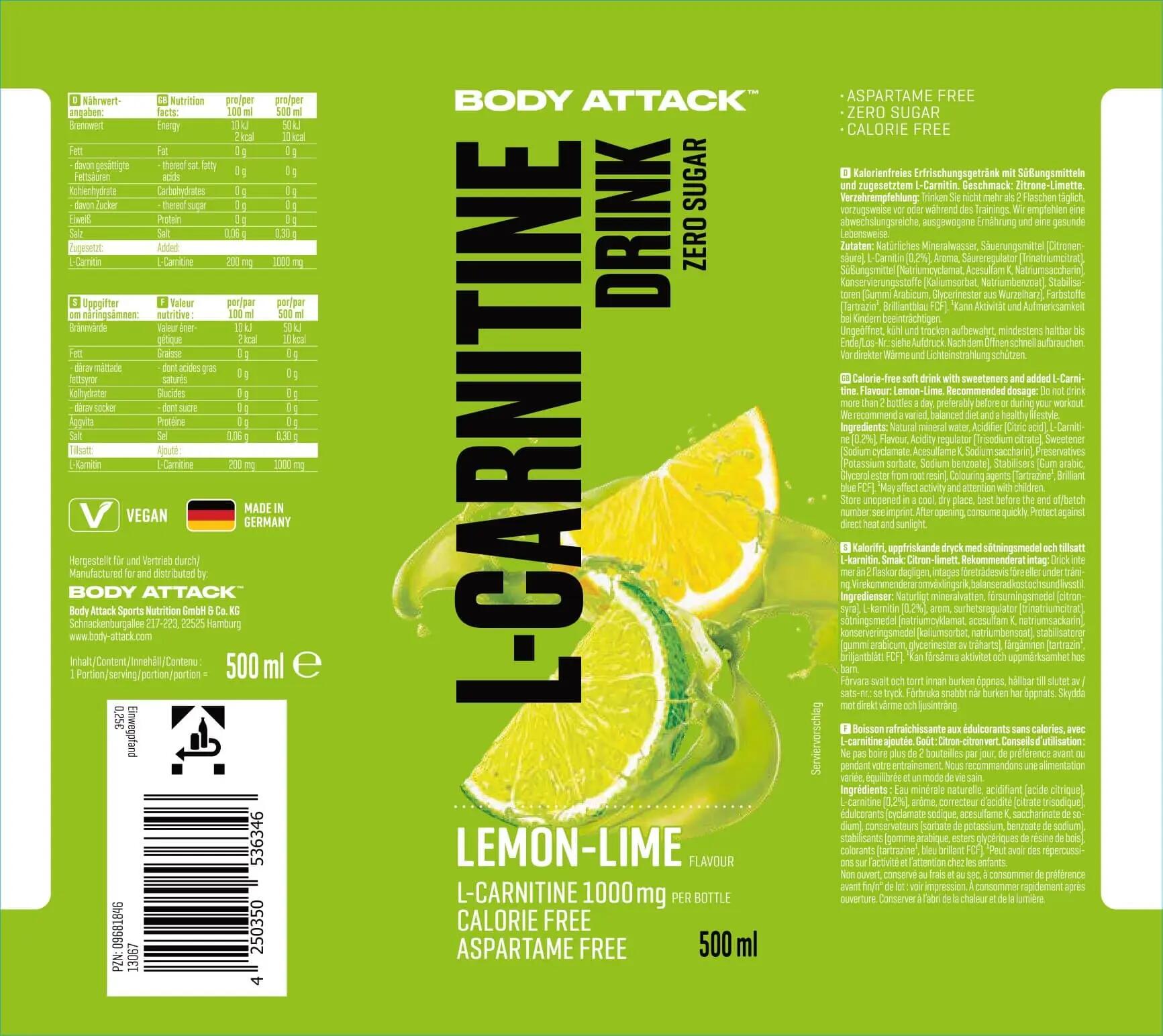 L-carnitina - Bevanda Alla L-carnitina (500 Ml) - Limone E Lime 2/2