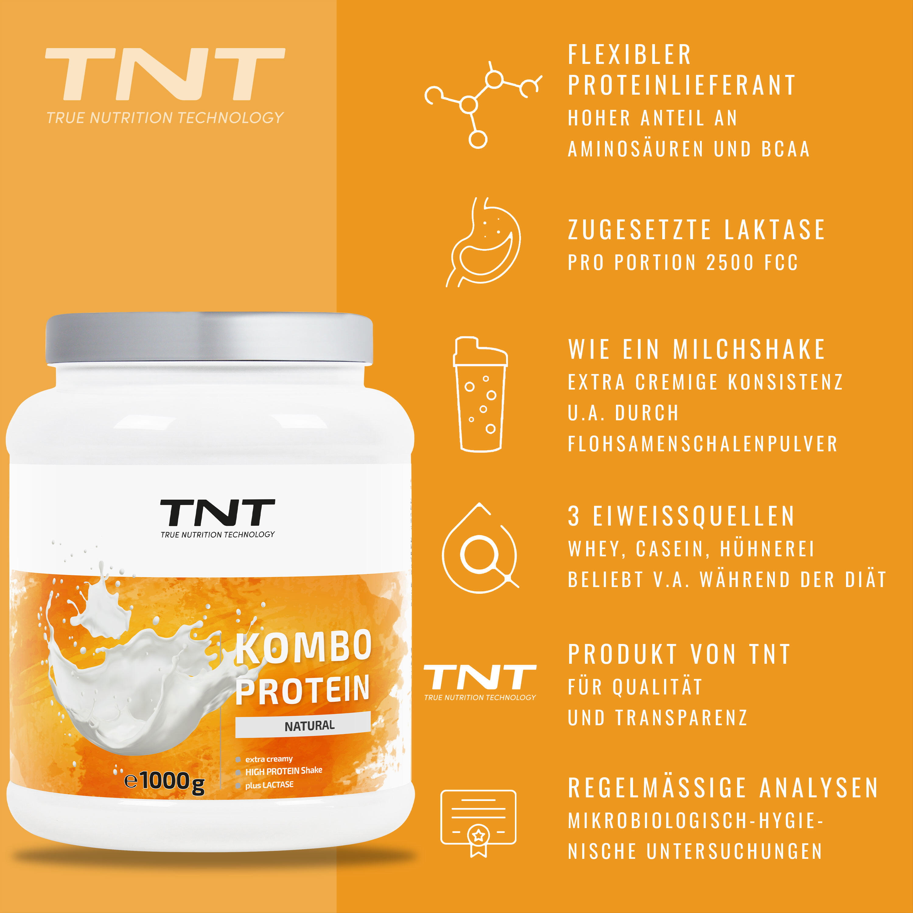 Kombo Protein - 3 Eiweißquellen + Laktase + Flohsamenschalen 2/7