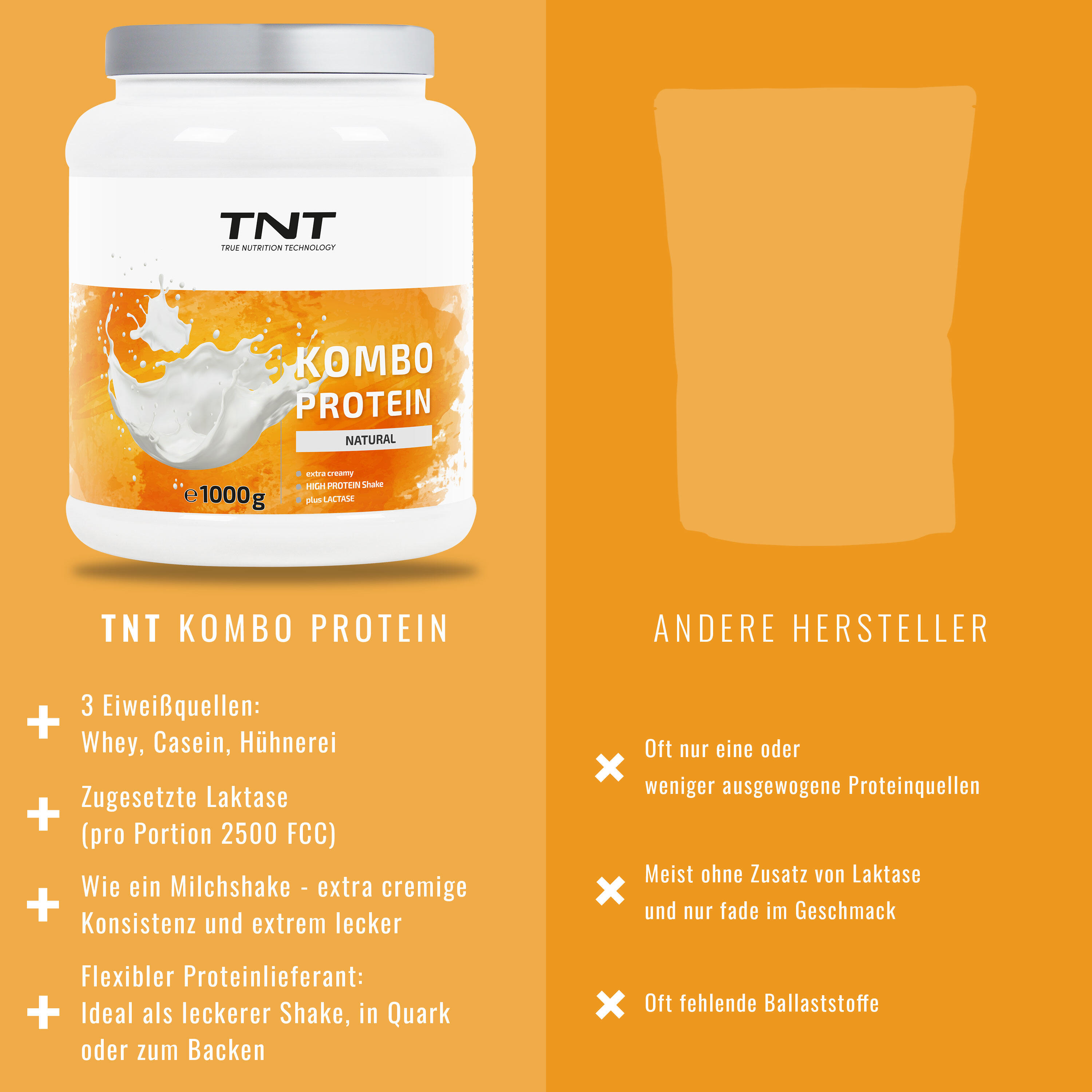 Kombo Protein - 3 Eiweißquellen + Laktase + Flohsamenschalen 6/7
