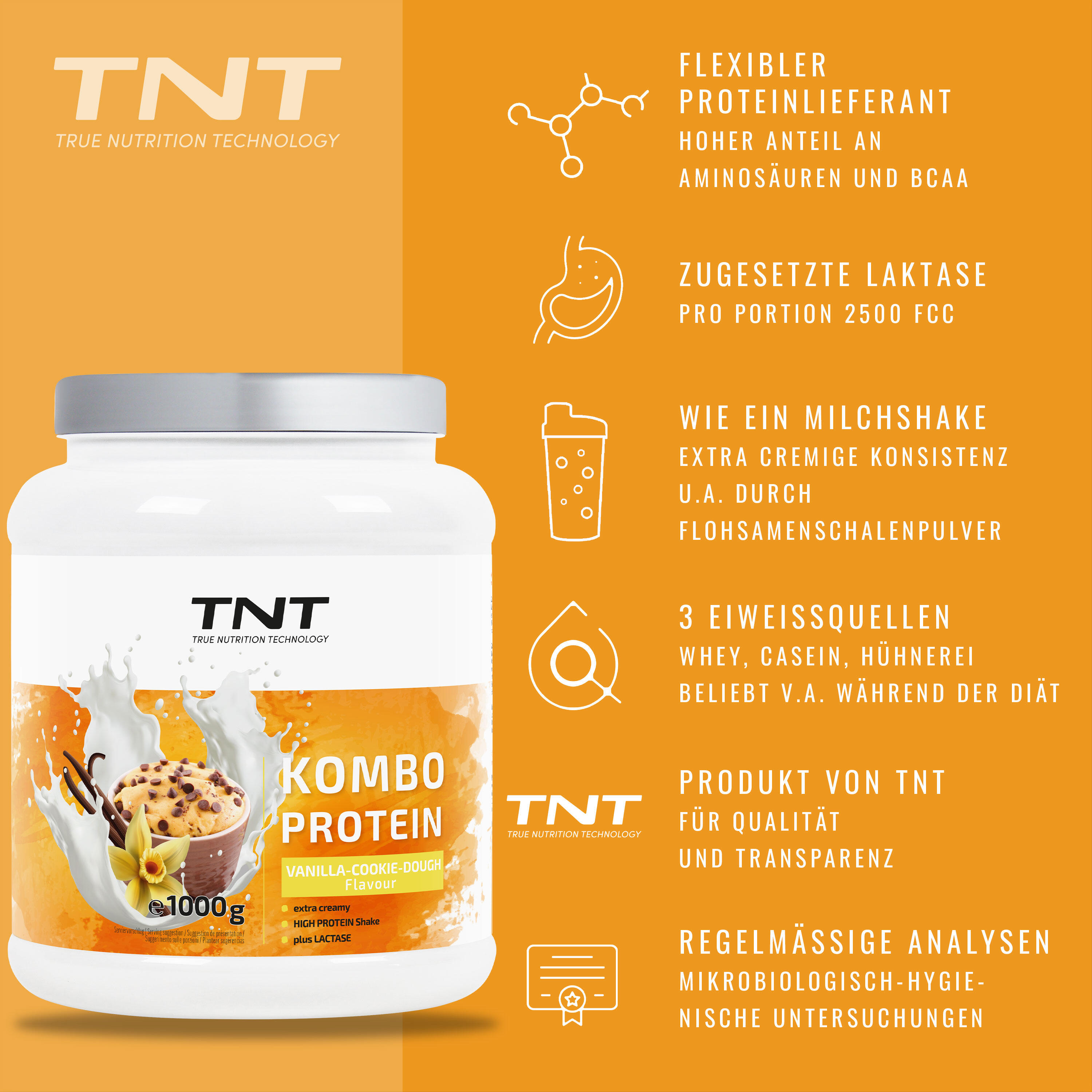 Kombo Protein - 3 Eiweißquellen + Laktase + Flohsamenschalen 2/7