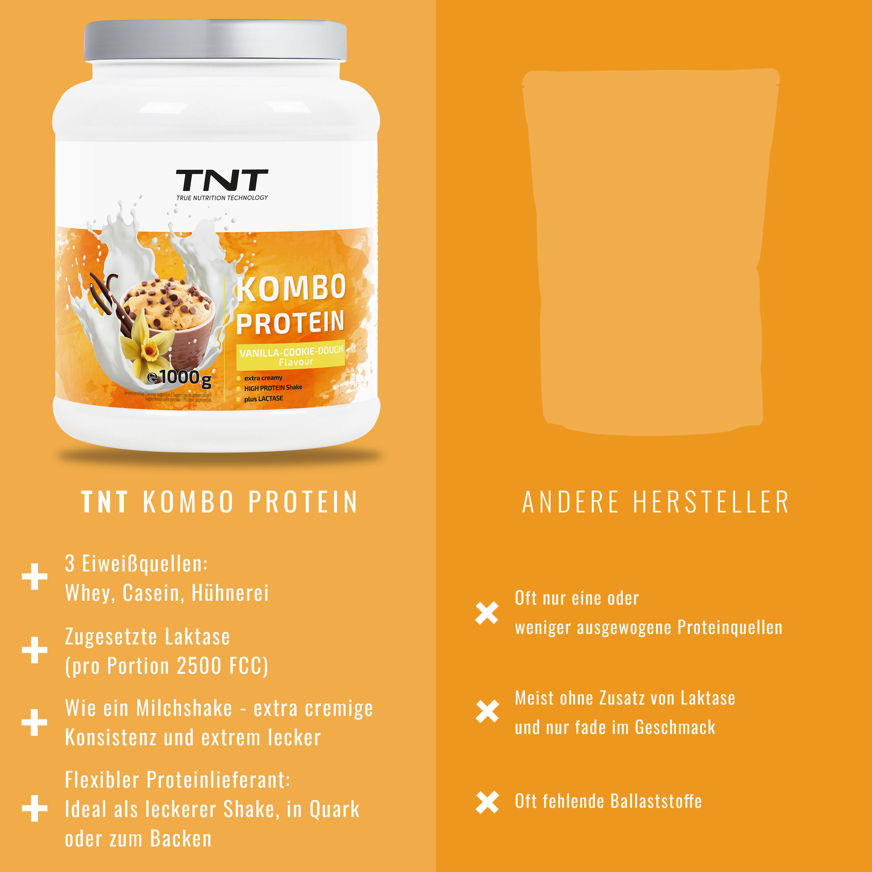 Kombo Protein - 3 Eiweißquellen + Laktase + Flohsamenschalen 6/7