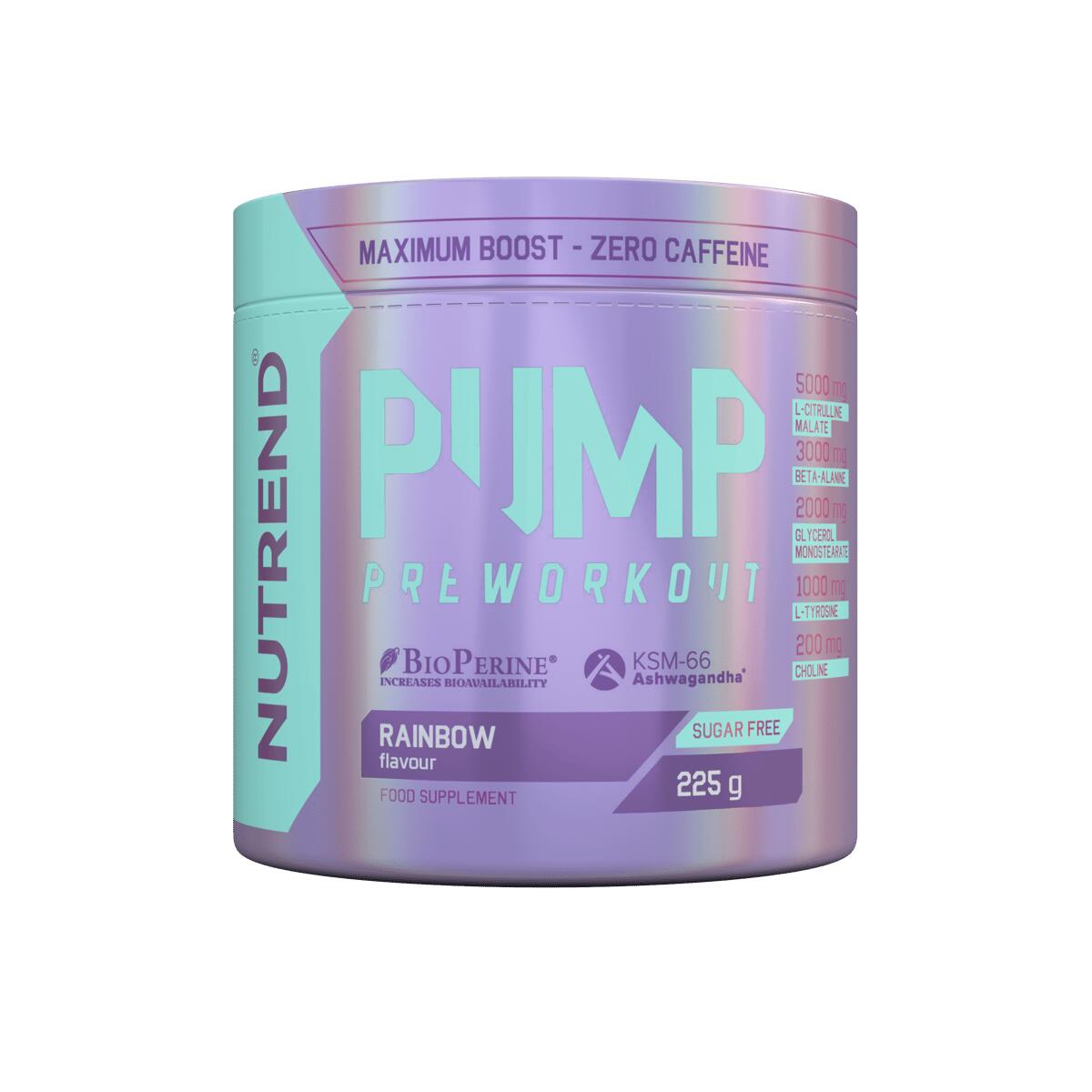 NUTREND Pre-workout bez kofeinu PUMP, 225 g, rainbow