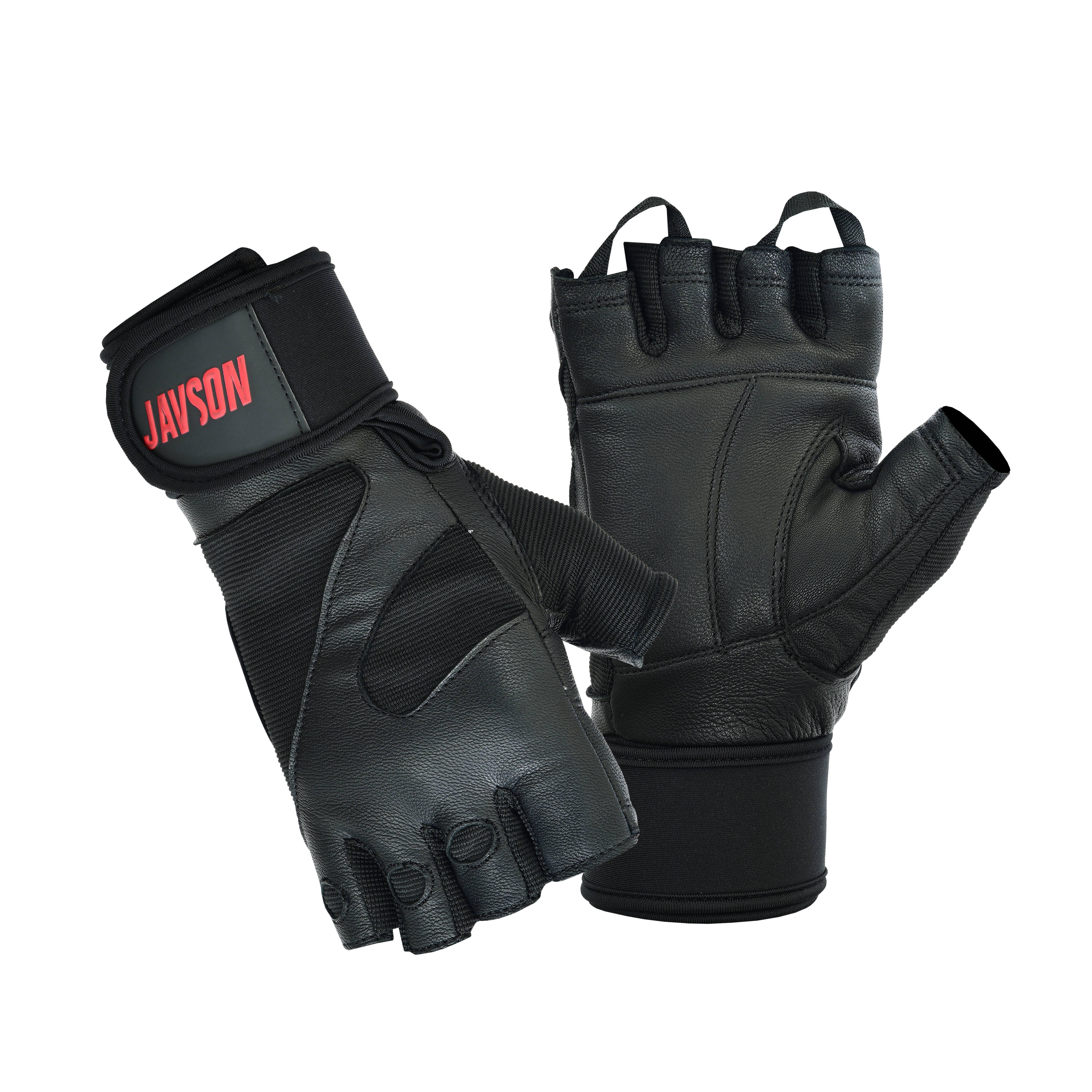Javson Gym Gloves Genuine Leather – Black Premium Weightlifting Gloves
