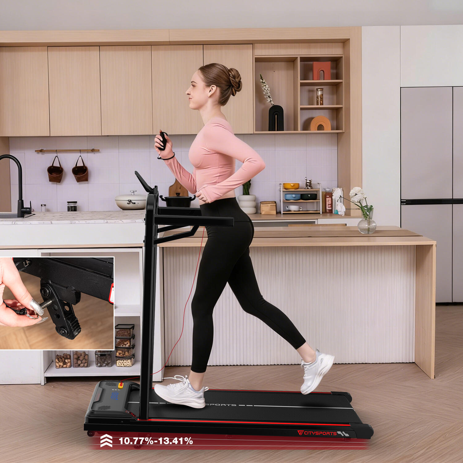 Tapis de Marche Inclinable 13.41%. 440W, 6.0km/h, Bluetooth,Accoudoirs amovibles 2/7