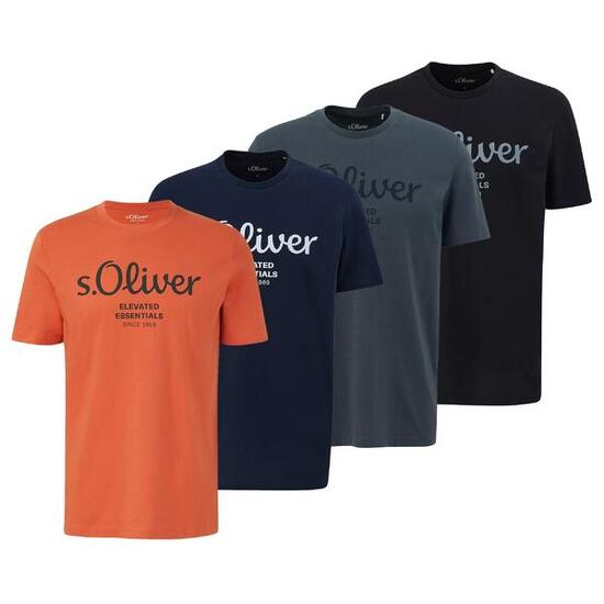 T-Shirt Herren 4er Pack Bequem sitzend-Logo T-Shirt