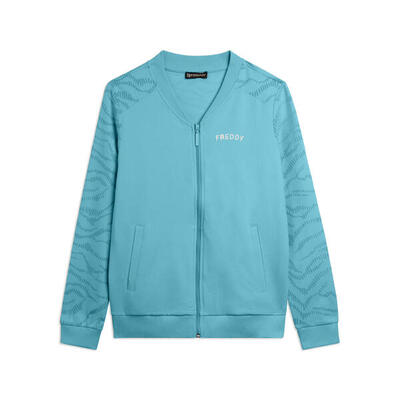 Felpa Zip con Collo Bomber e Motivo Grafico