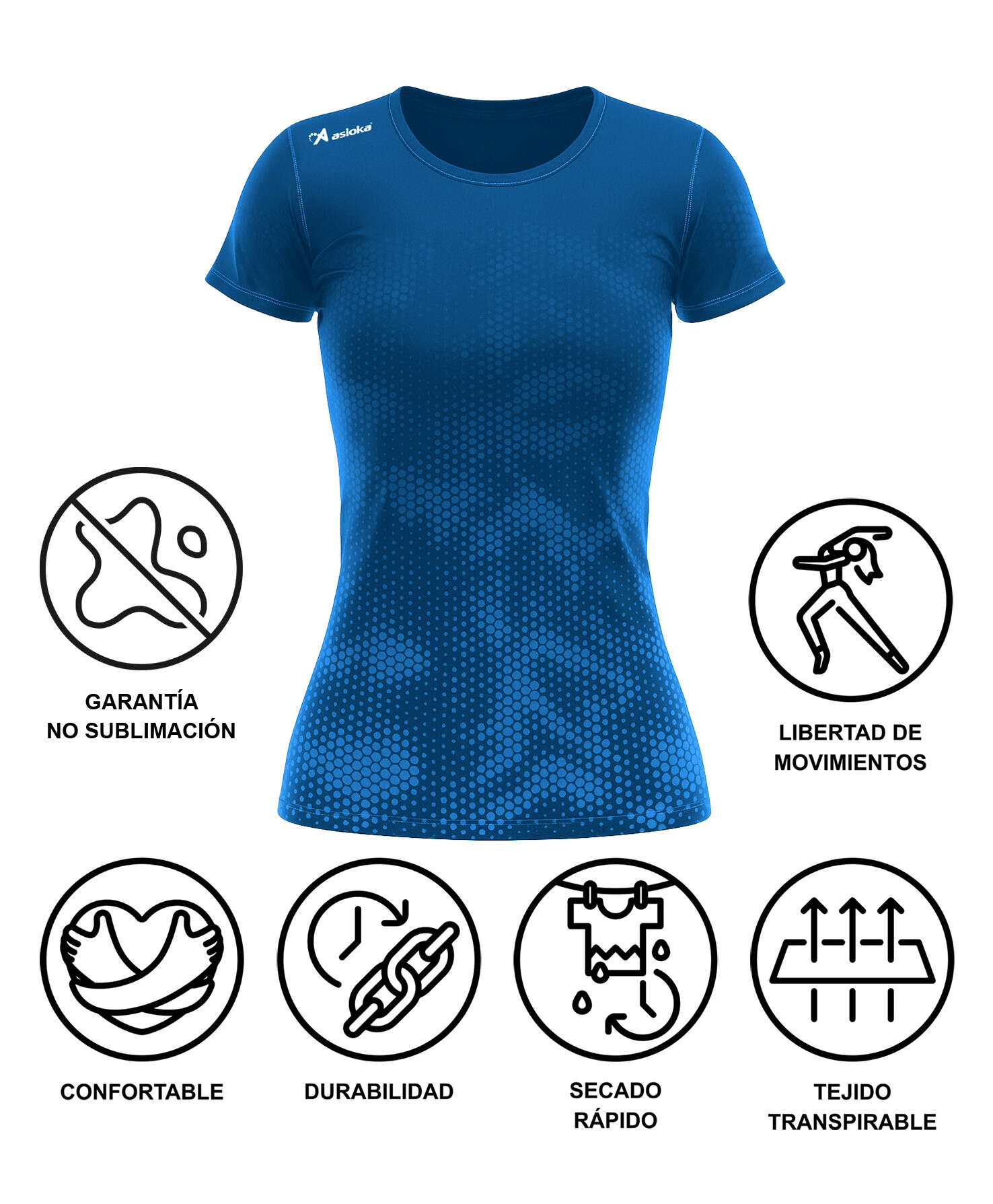 Camiseta manga corta Running para mujer ASIOKA CASTELLÓN.Efecto Coolmax 7/7