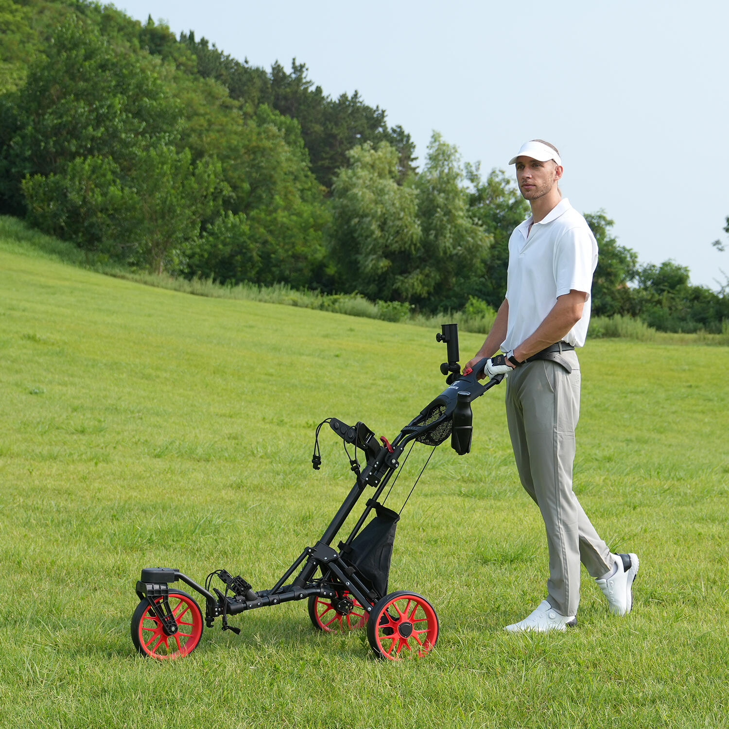 Chariot de Golf CITYSPORTS Noir et Rouge Pliable 3 Roues 6/7