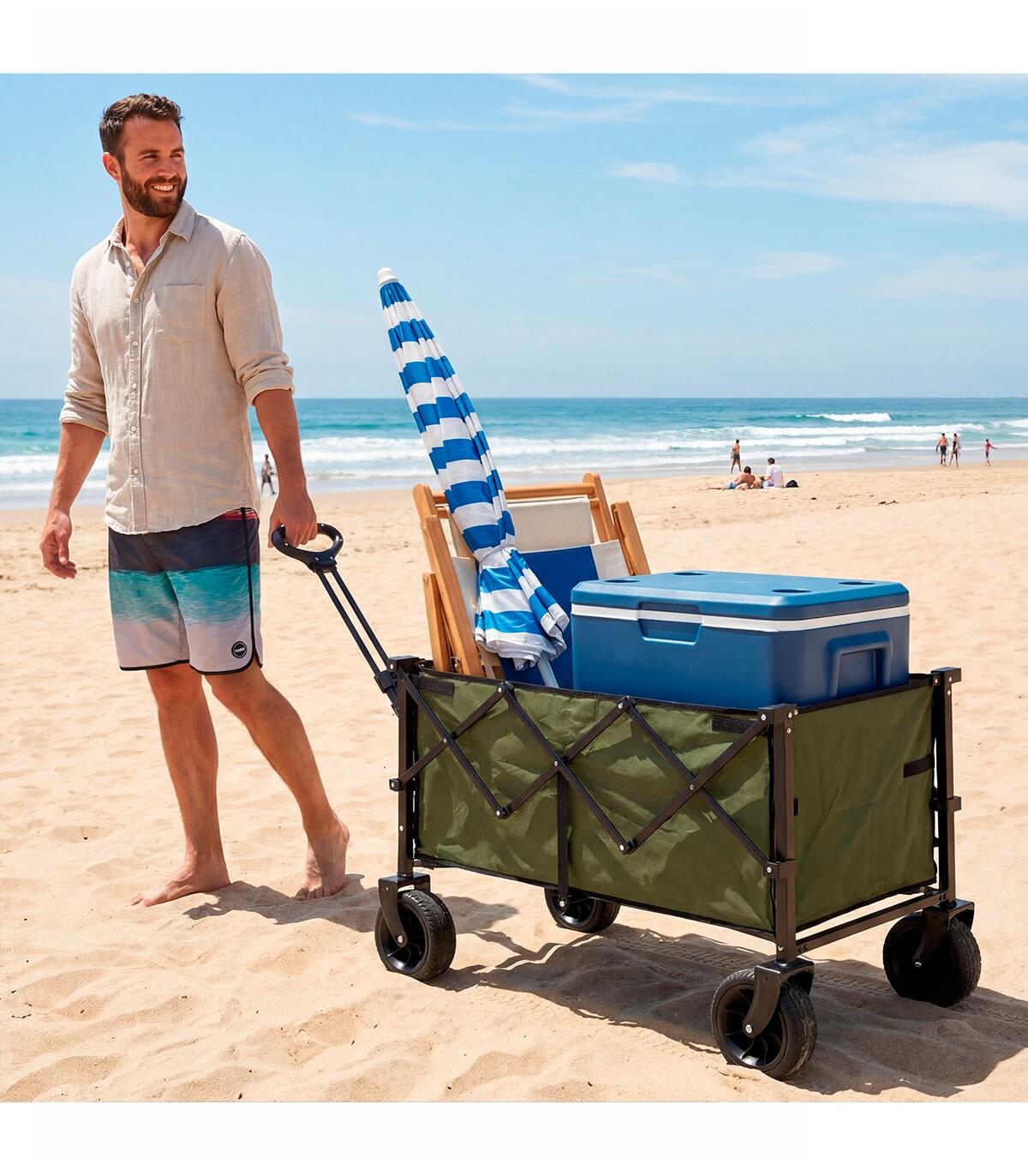 Carrello Pieghevole Spiaggia e Campeggio 150L Kol Outdoor, Ruote Smontabili 2/7