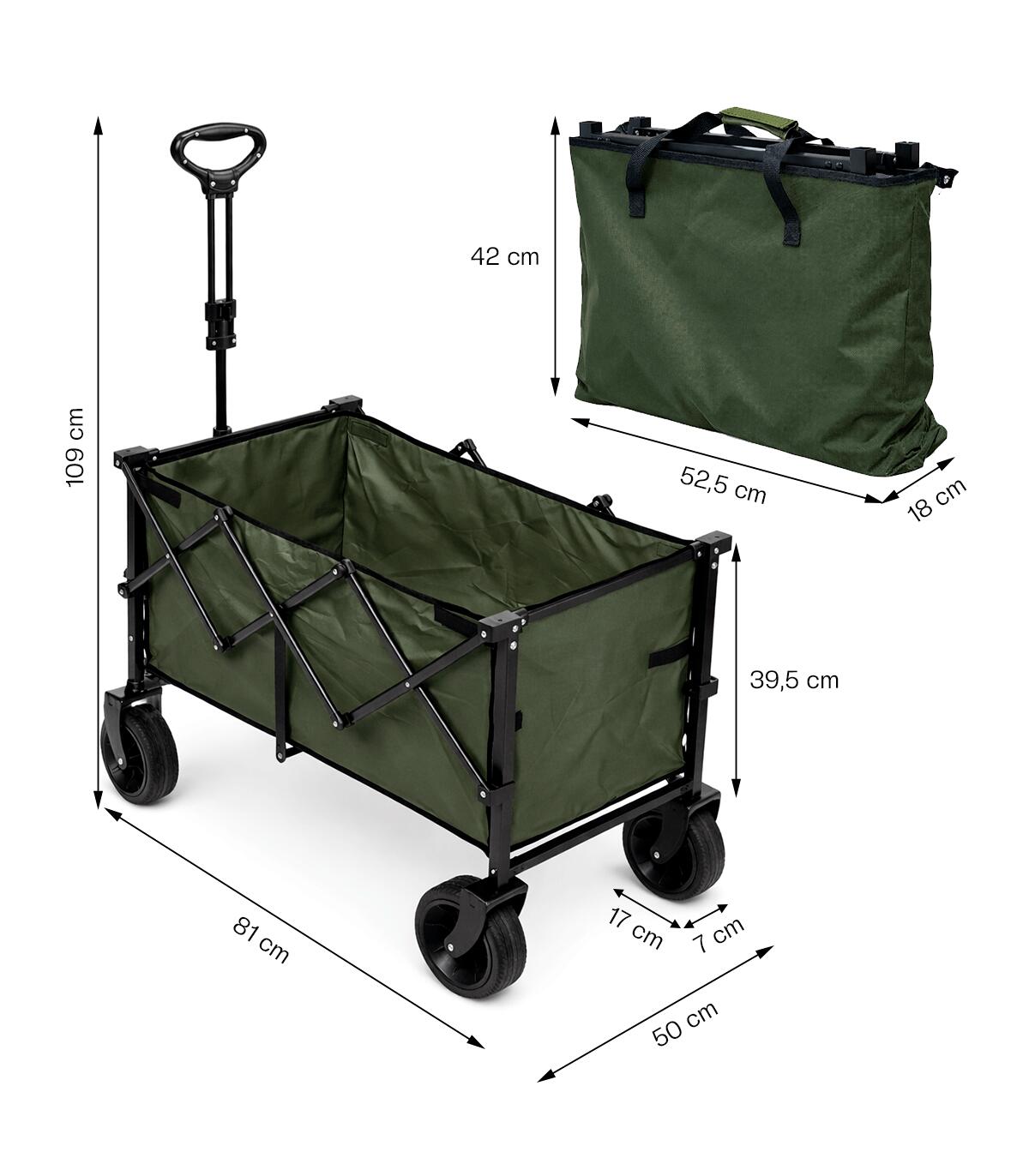 Carrello Pieghevole Spiaggia e Campeggio 150L Kol Outdoor, Ruote Smontabili 5/7