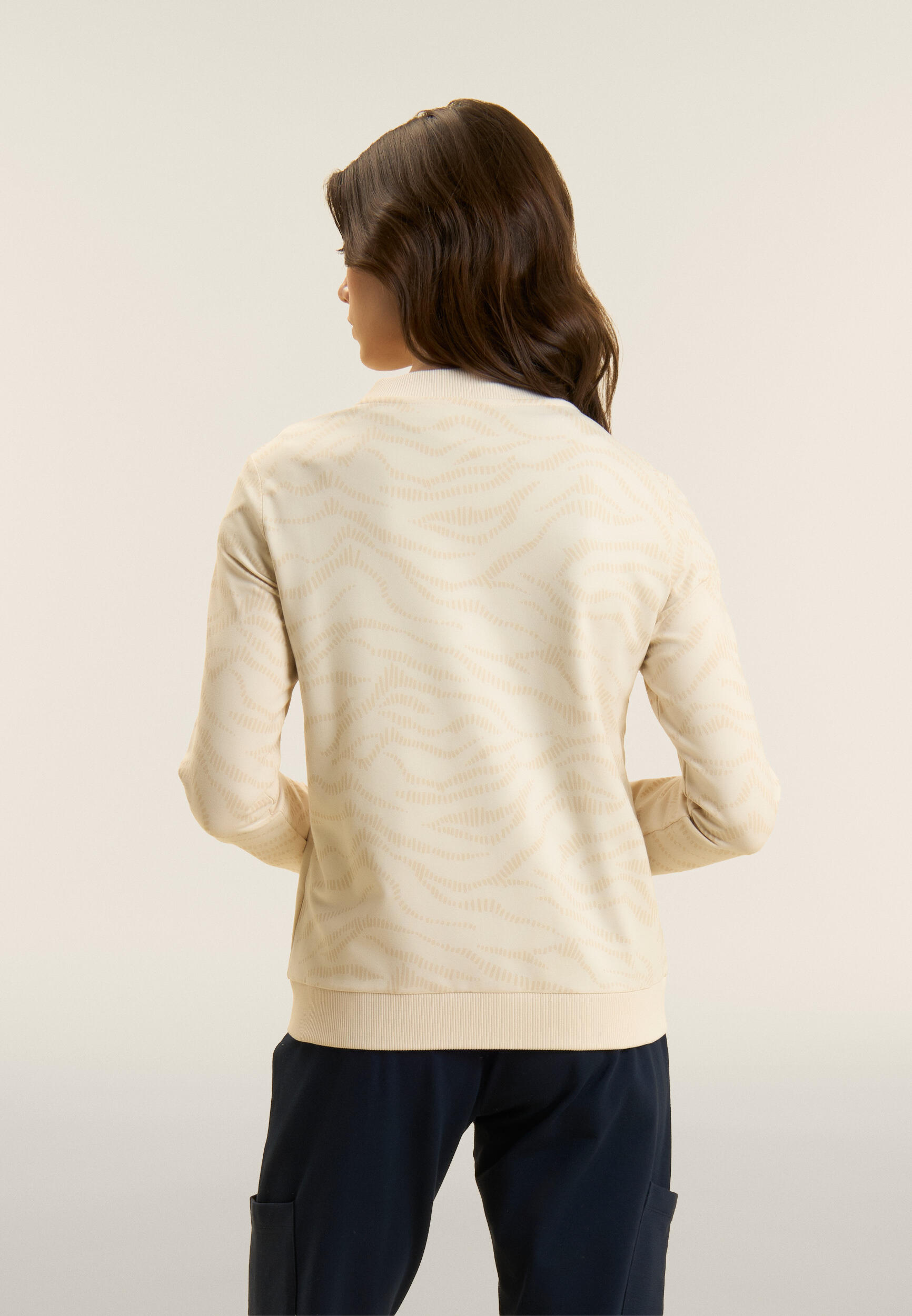 Felpa Zip con Collo Bomber e Motivo Grafico 3/4