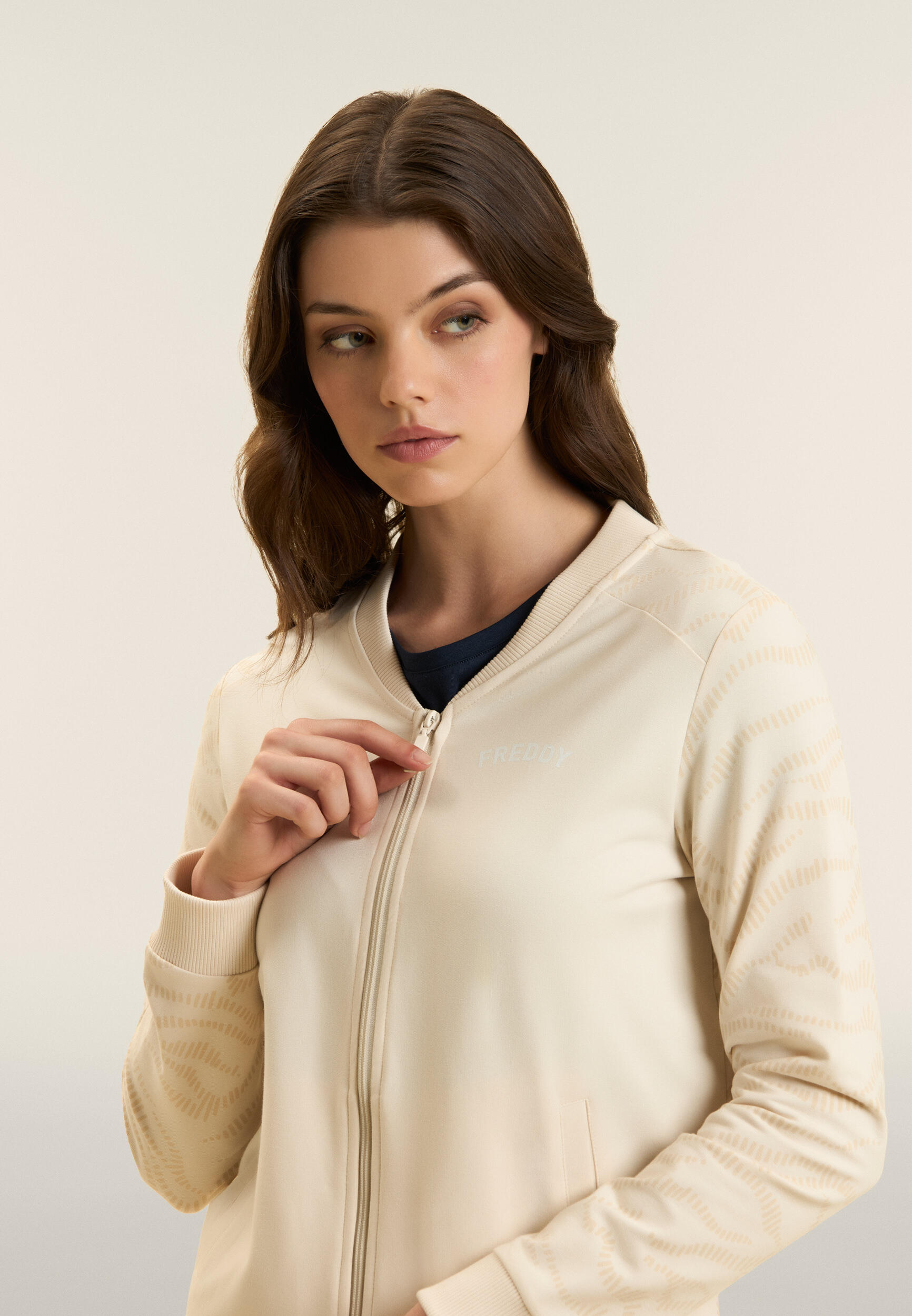 Felpa Zip con Collo Bomber e Motivo Grafico 4/4