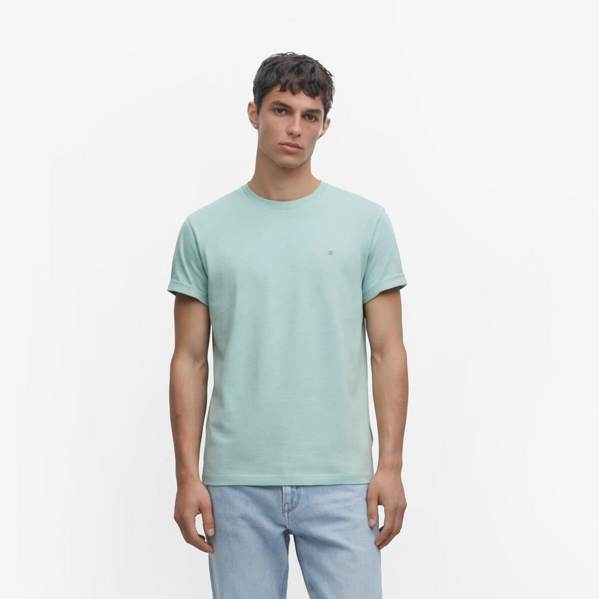 Camiseta de cuello redondo Théo de algodón azul celeste 2/6