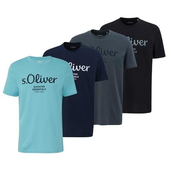 T-Shirt Herren 4er Pack Bequem sitzend-Logo T-Shirt