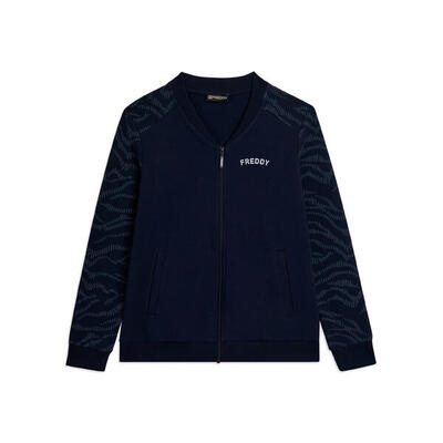 Felpa Zip con Collo Bomber e Motivo Grafico