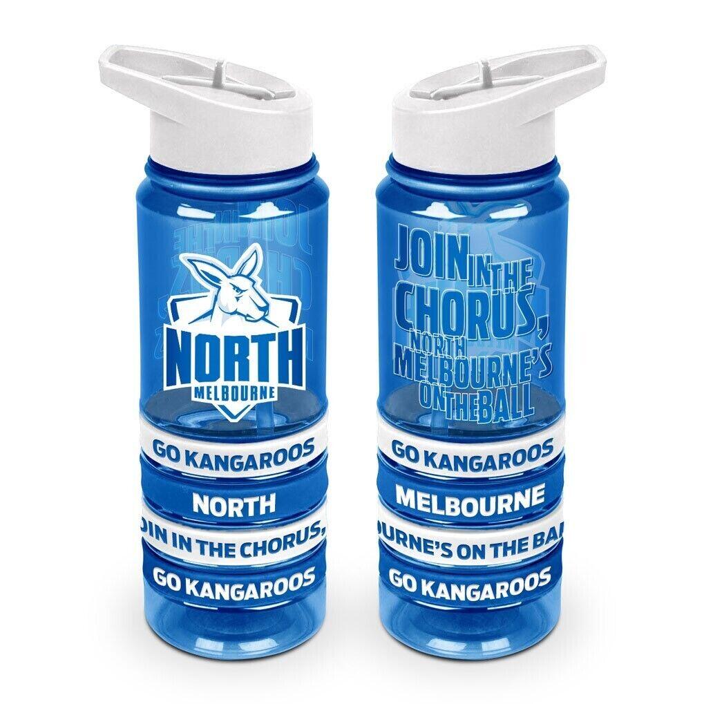AFL Tritan Drink Water Bottle 650ml - North Melbourne Kangaroos - 4 Wrist Bands