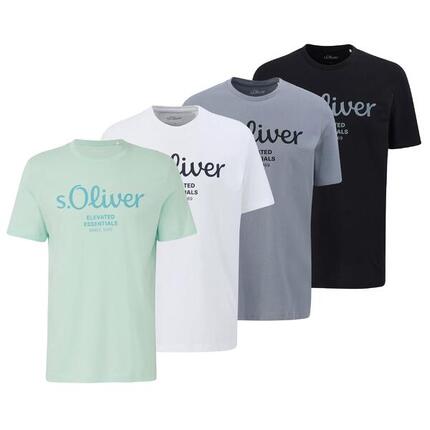 T-Shirt Herren 4er Pack Bequem sitzend-Logo T-Shirt