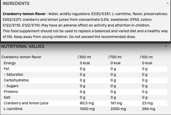 L-CARNITINE 2000 mg met natuurlijk sap - Cranberry-Lemon - NUL CALORIE - 700 ml 3/5
