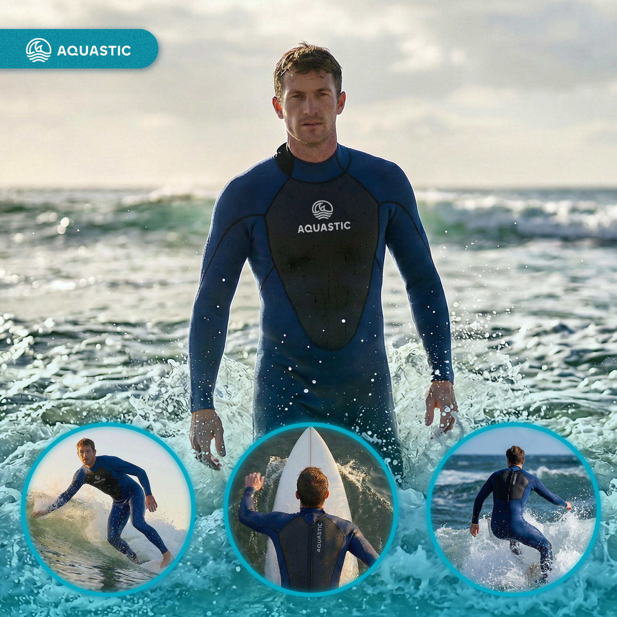 Mannen surfboard foam AQUASTIC van 3/2 mm neopreen WAVEY 6/7