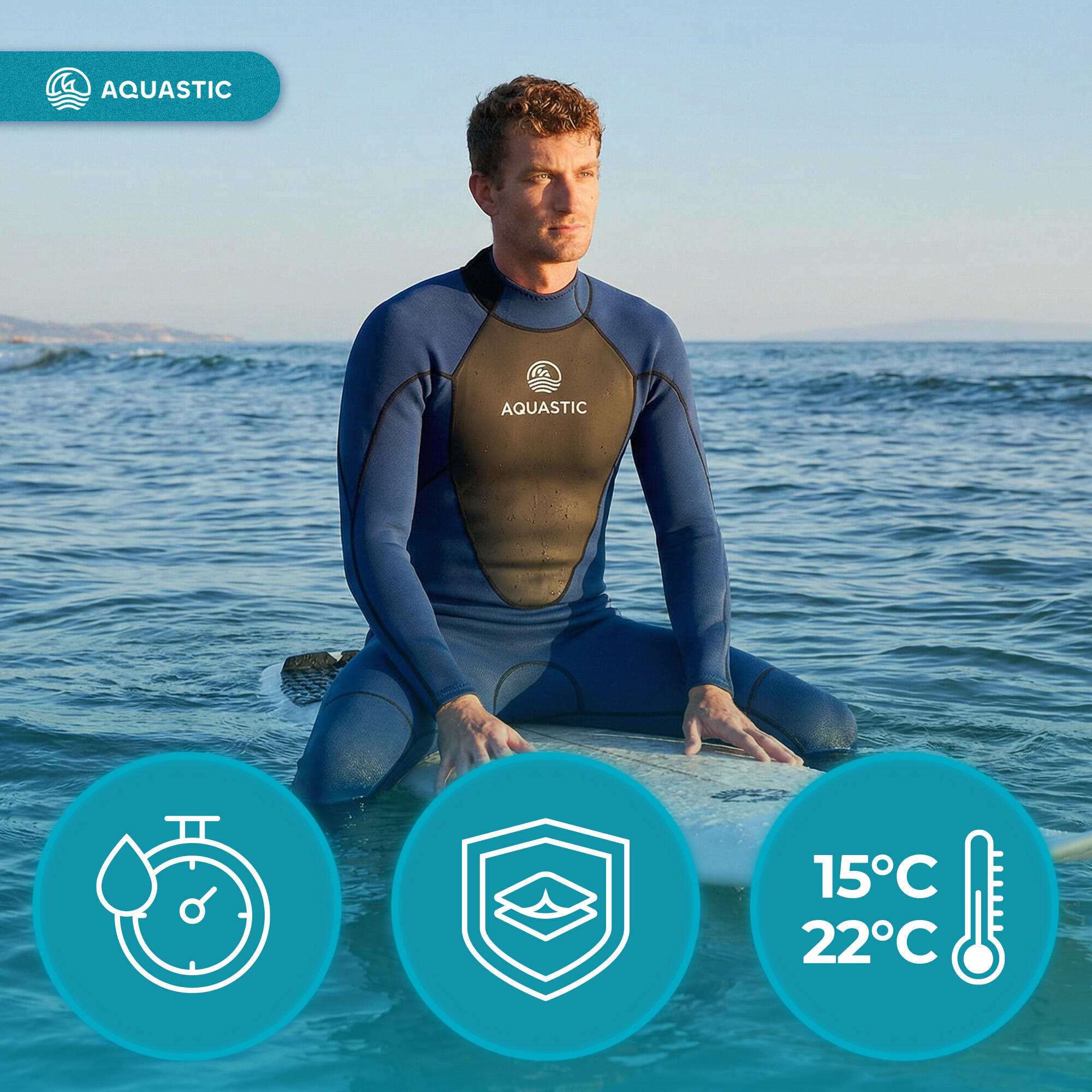 Mannen surfboard foam AQUASTIC van 3/2 mm neopreen WAVEY 7/7