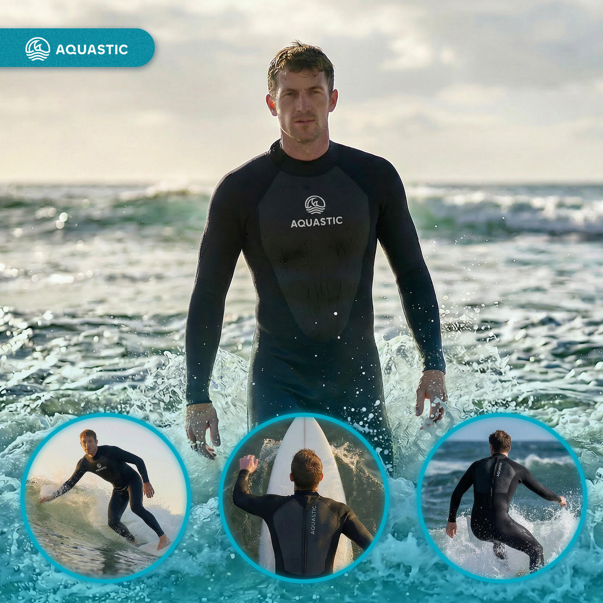 Combinaison de surf pour homme AQUASTIC en néoprène 4/3 mm WAVEY 6/7