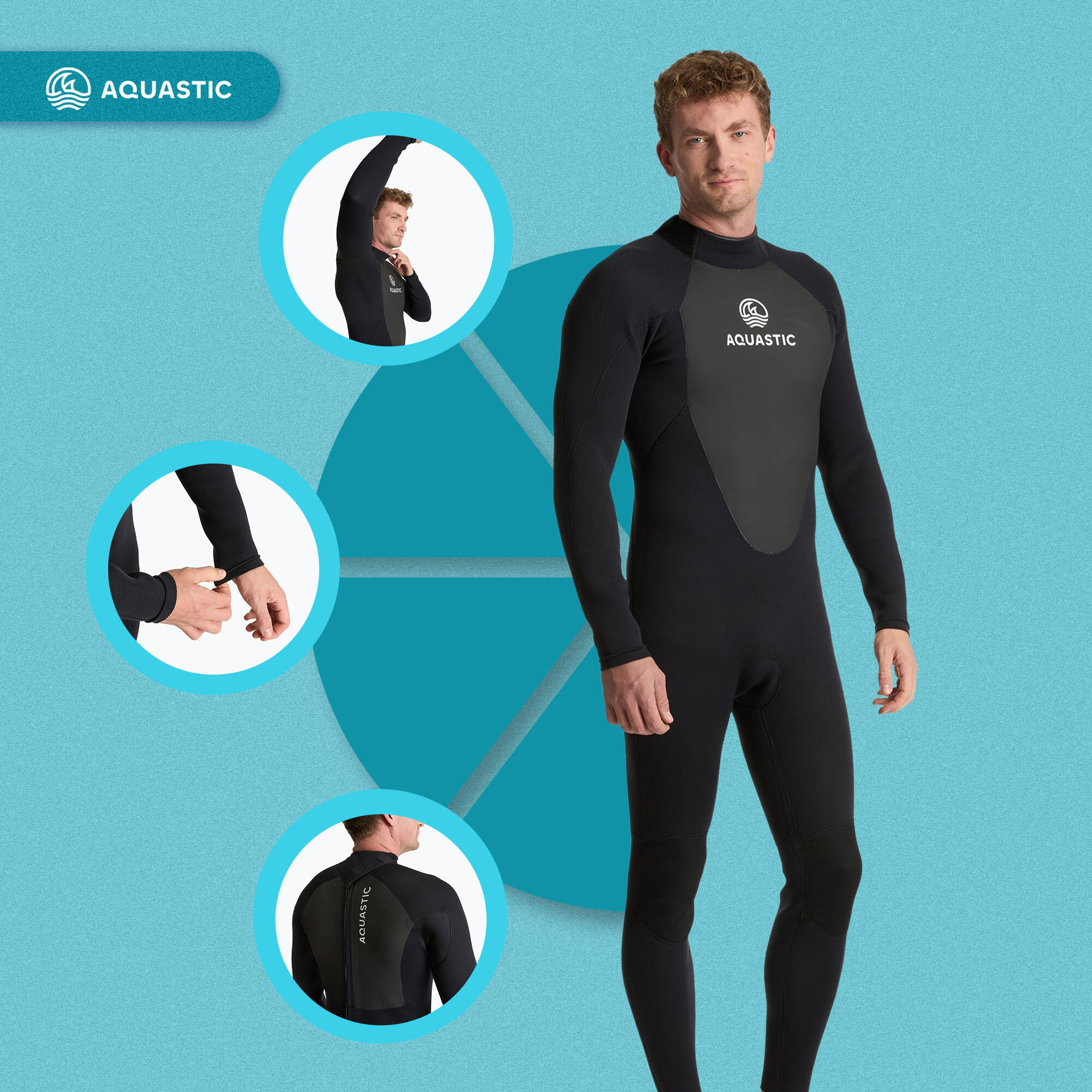 Combinaison de surf pour homme AQUASTIC en néoprène 4/3 mm WAVEY 3/7
