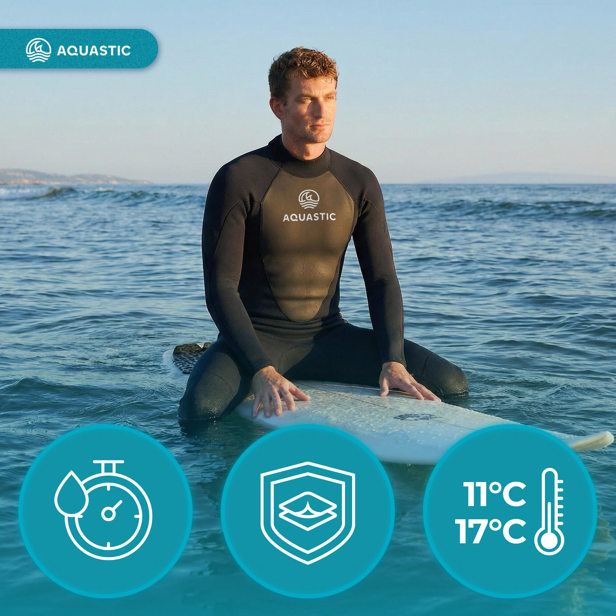 Combinaison de surf pour homme AQUASTIC en néoprène 4/3 mm WAVEY 7/7