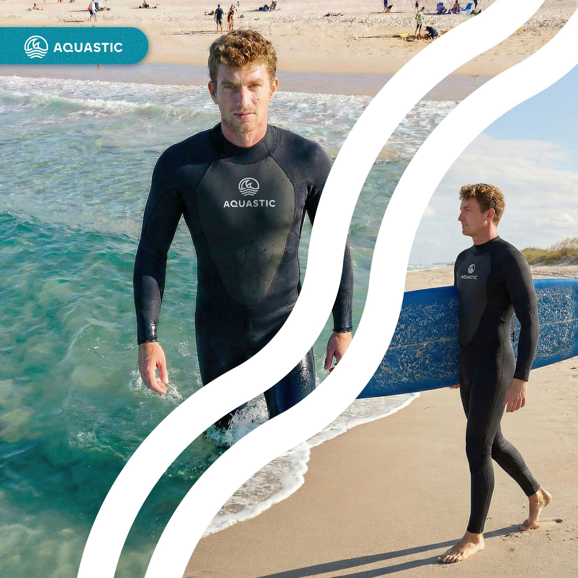 Traje de surf masculino AQUASTIC de neopreno 4/3 mm WAVEY 7/7
