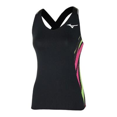 Mizuno printed tech zwart dames tennis top