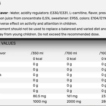 l carnitine calories L-CARNITINE 2000 mg with real juice - Lemon-Lime - ZERO CALORIES - 700 ml