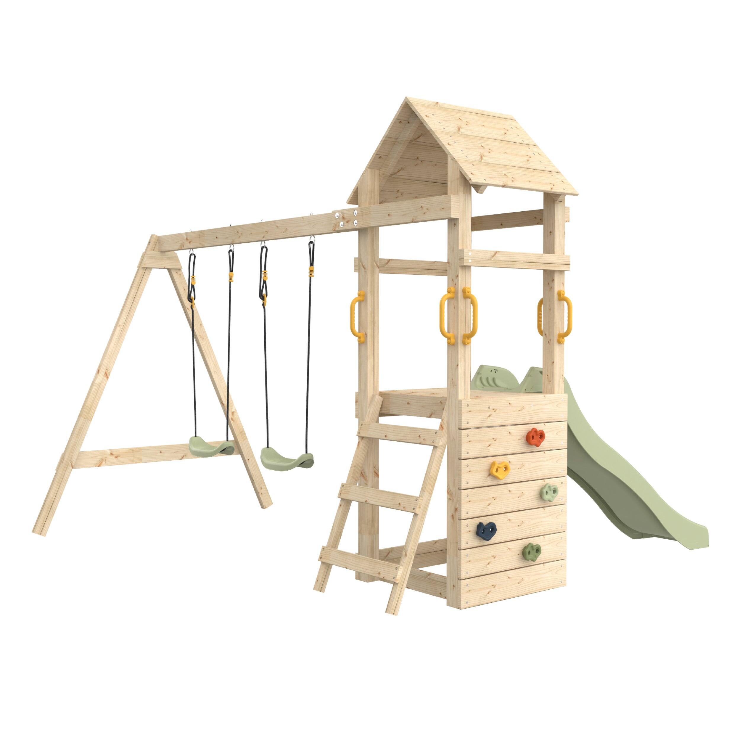 Speelstructuur met glijbaan en klimwand GESSETTE bruin H210cm 5/5