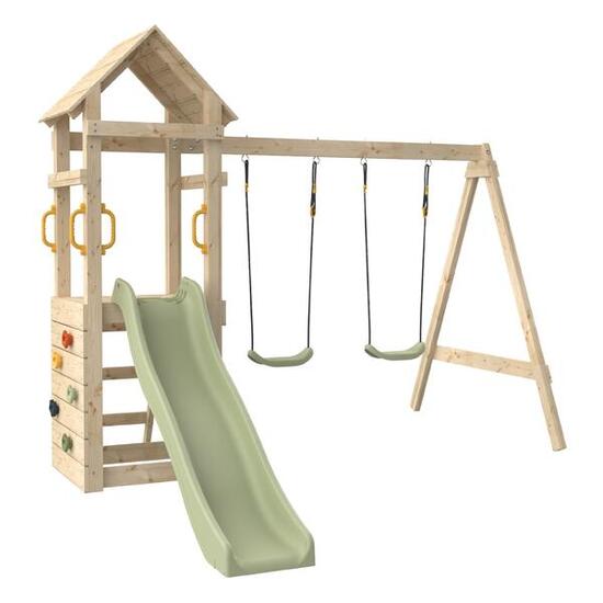 Aire de jeux toboggan et mur escalade GESSETTE bois H210cm