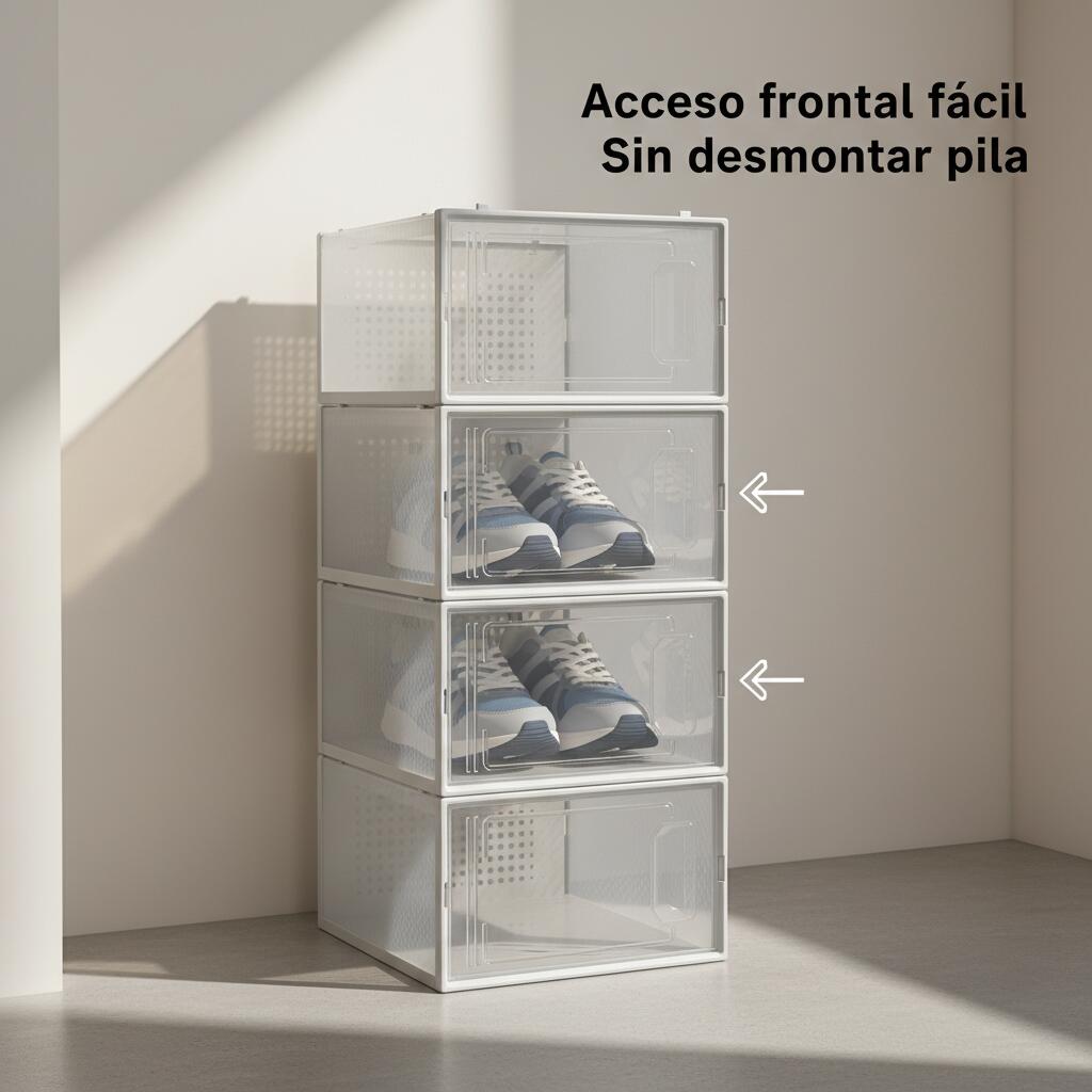 Zapatero modular de plástico apilable con apertura frontal – Pack 16 cajas 6/7