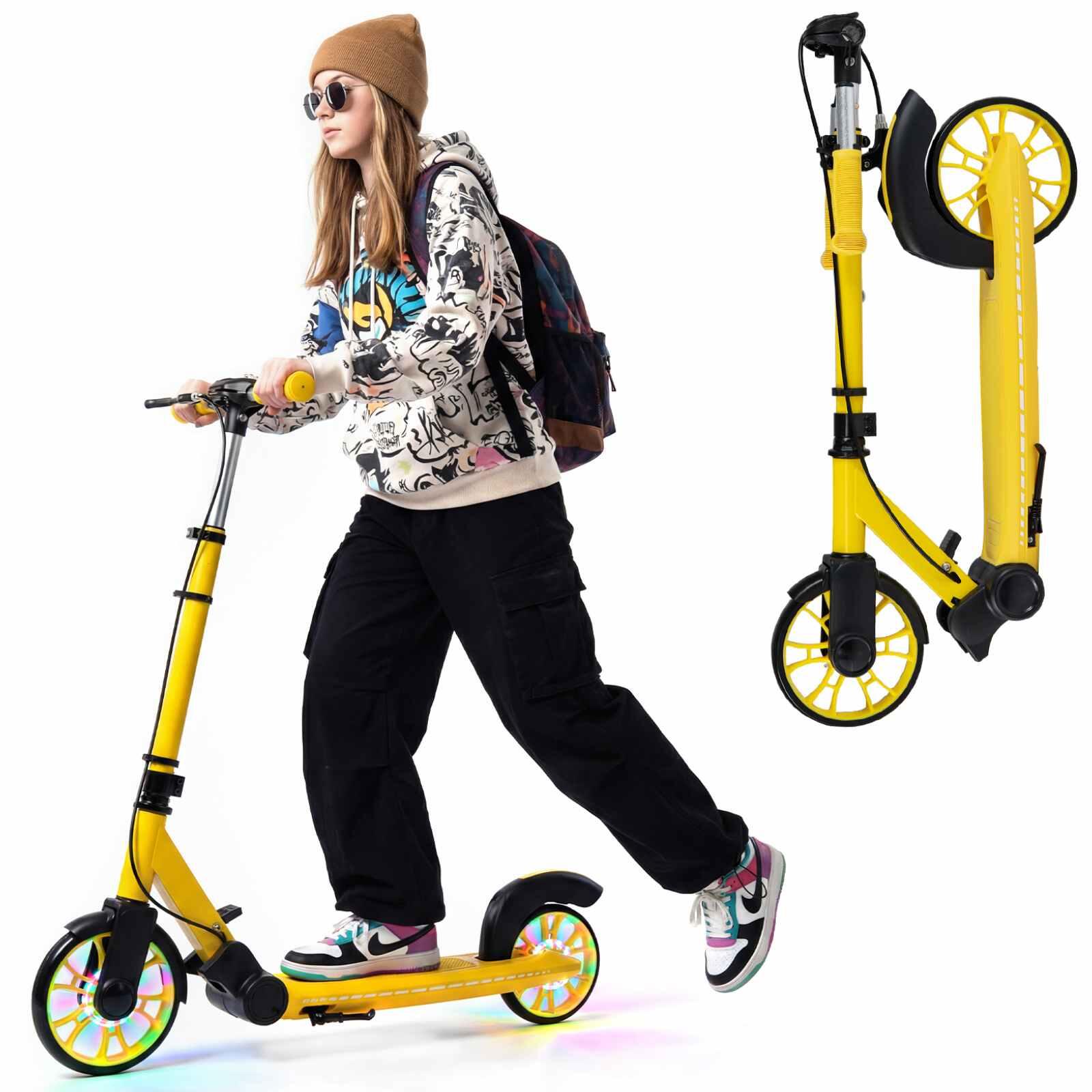 Costway Folding Kick Scooter AF Stunt Scooter Adjustable Push Scooter LED Wheels