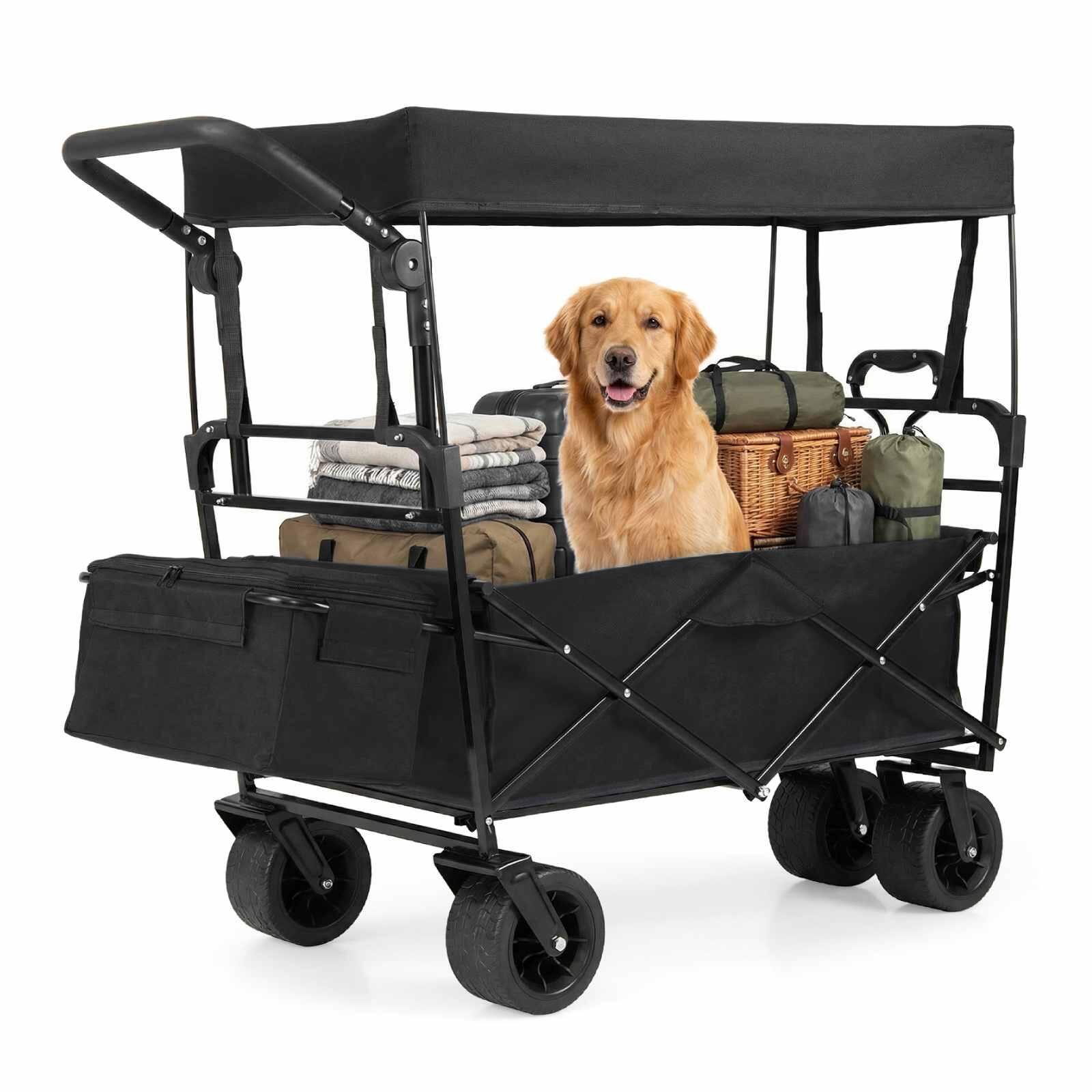 Costway Adjustable Wagon Cart w/Canopy Handle Folding Trolley