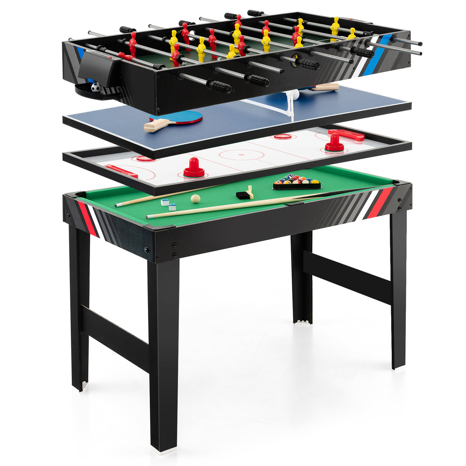 Costway 4in1 Multi-function Games Table Soccer/Air Hockey/Billiards/Table Tennis