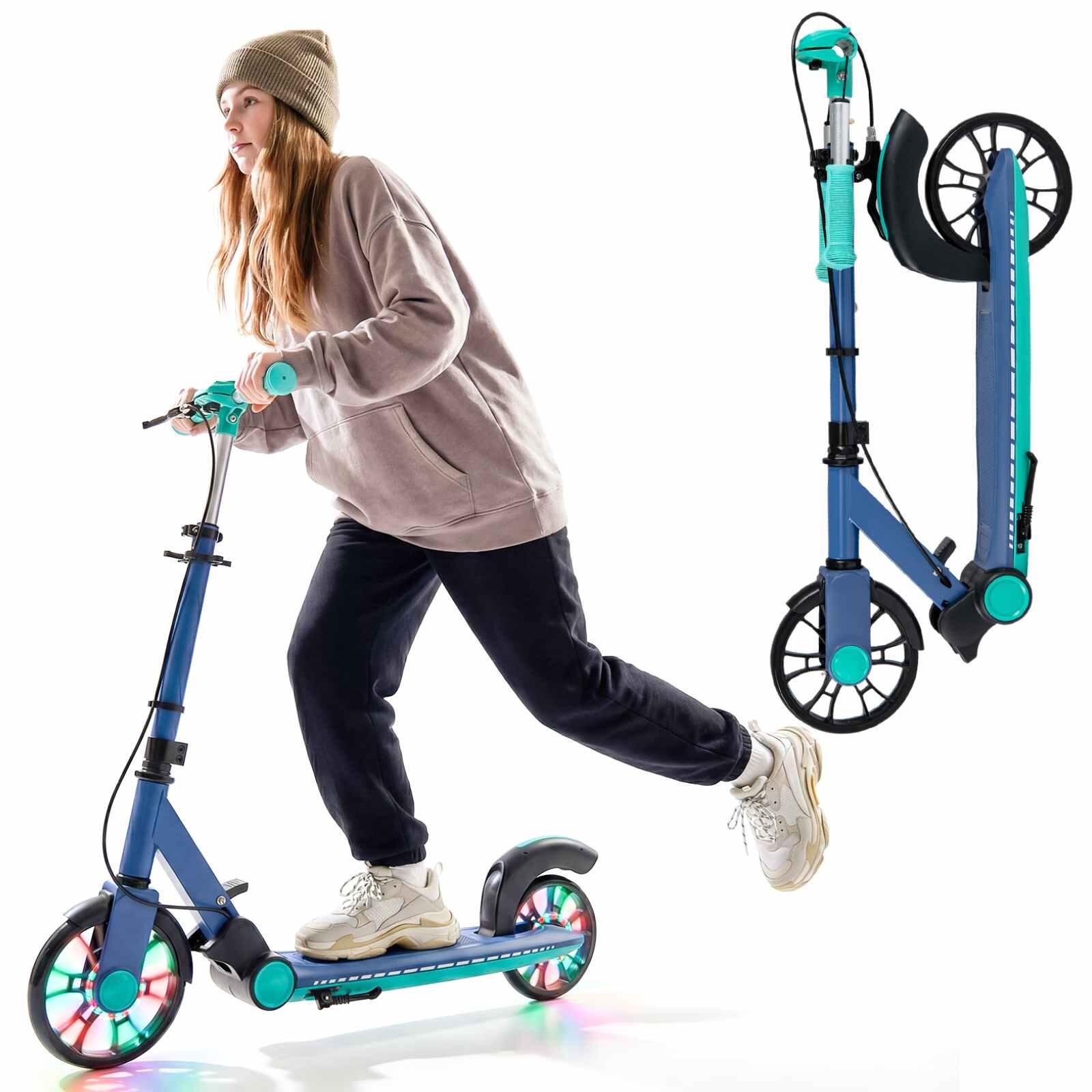 Costway Folding Kick Scooter AF Stunt Scooter Adjustable Push Scooter LED Wheels