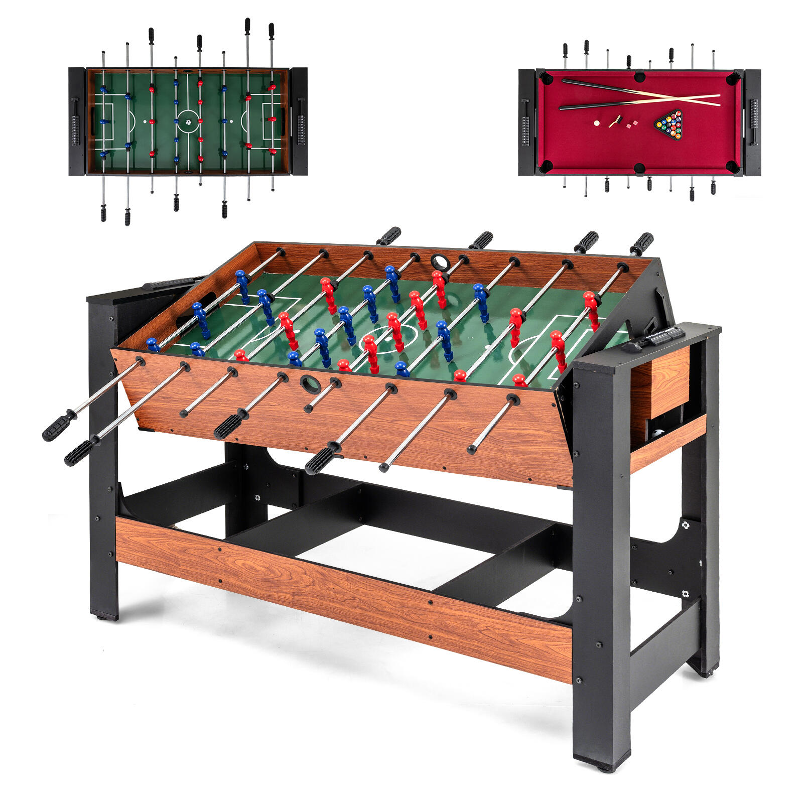 Costway Swivel 2 in 1 Foosball and Pool Combo Rotating Metal Frame Game Table