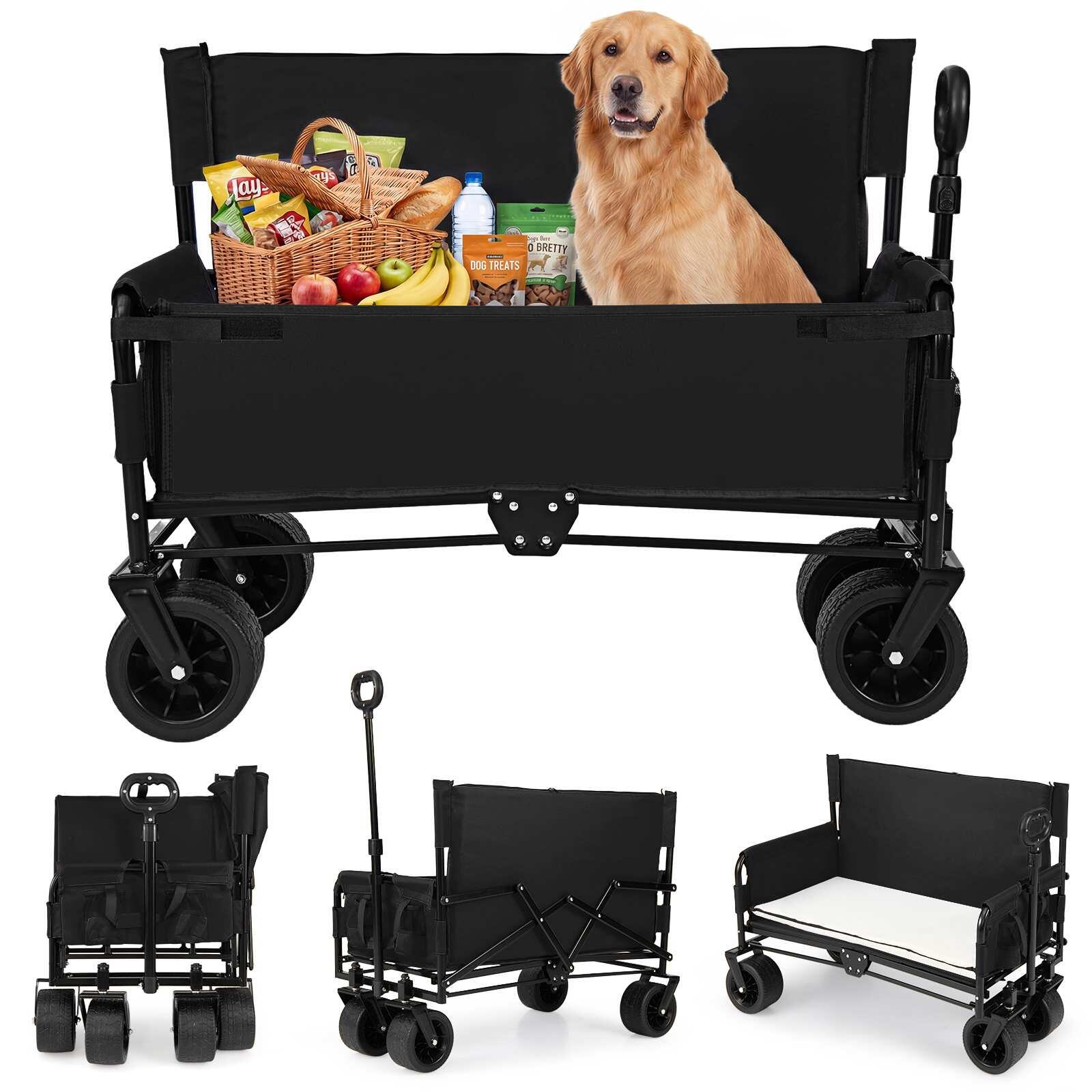 Costway 2in1 Picnic Wagon Camping Bench Seat Folding Utility Trolley w/ Cushions