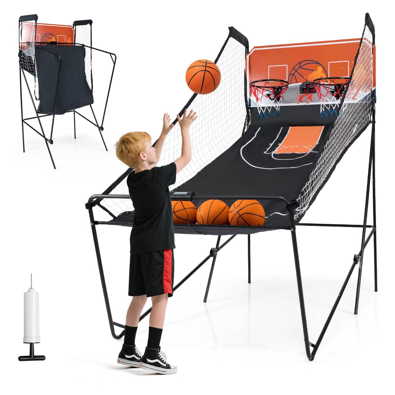 Costway Dual Shot Arcade Basketball Game Foldable 8 Mode 4 Ball and LED Scorer