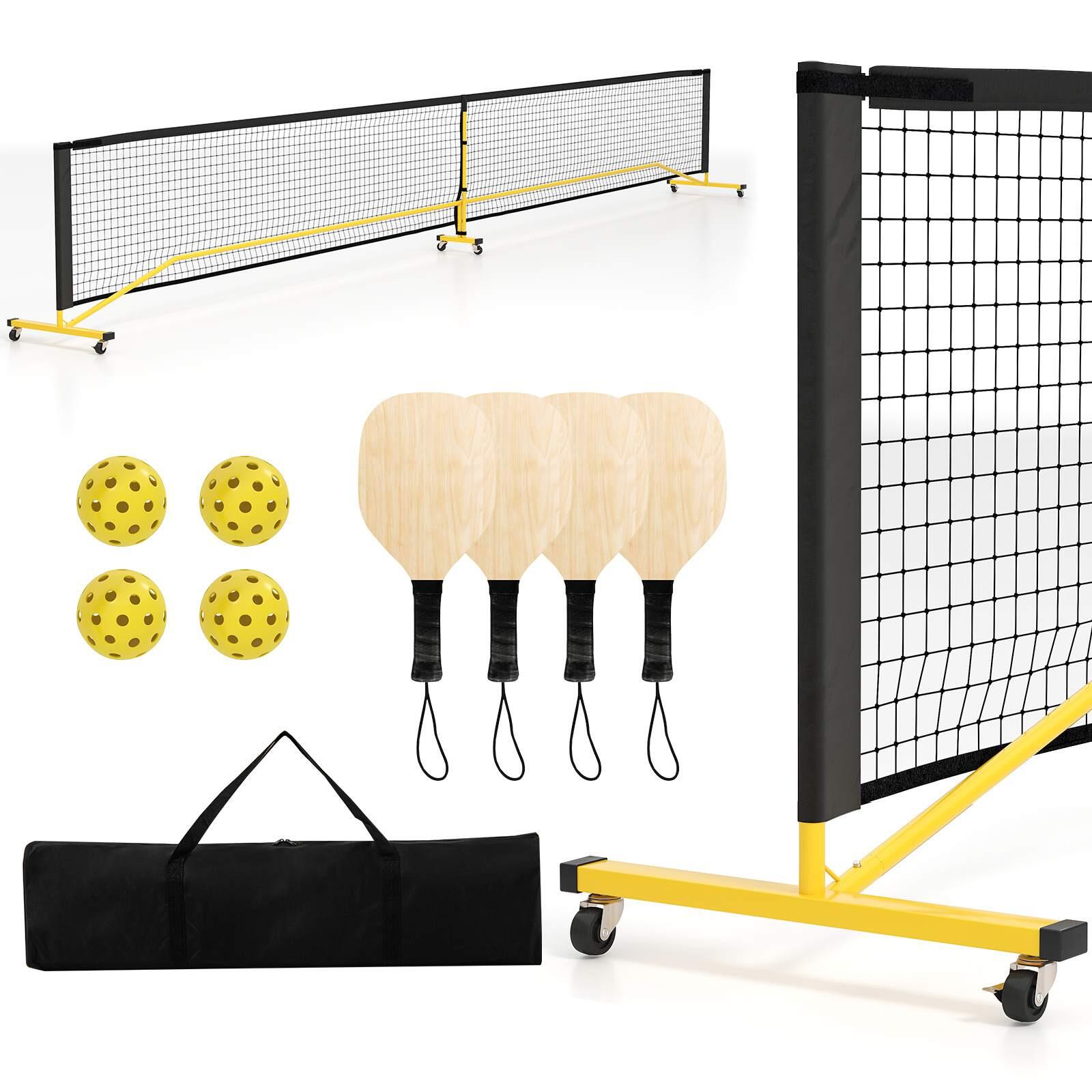Costway Portable Pickleball Net System with Carry Bag Paddles and Balls Set
